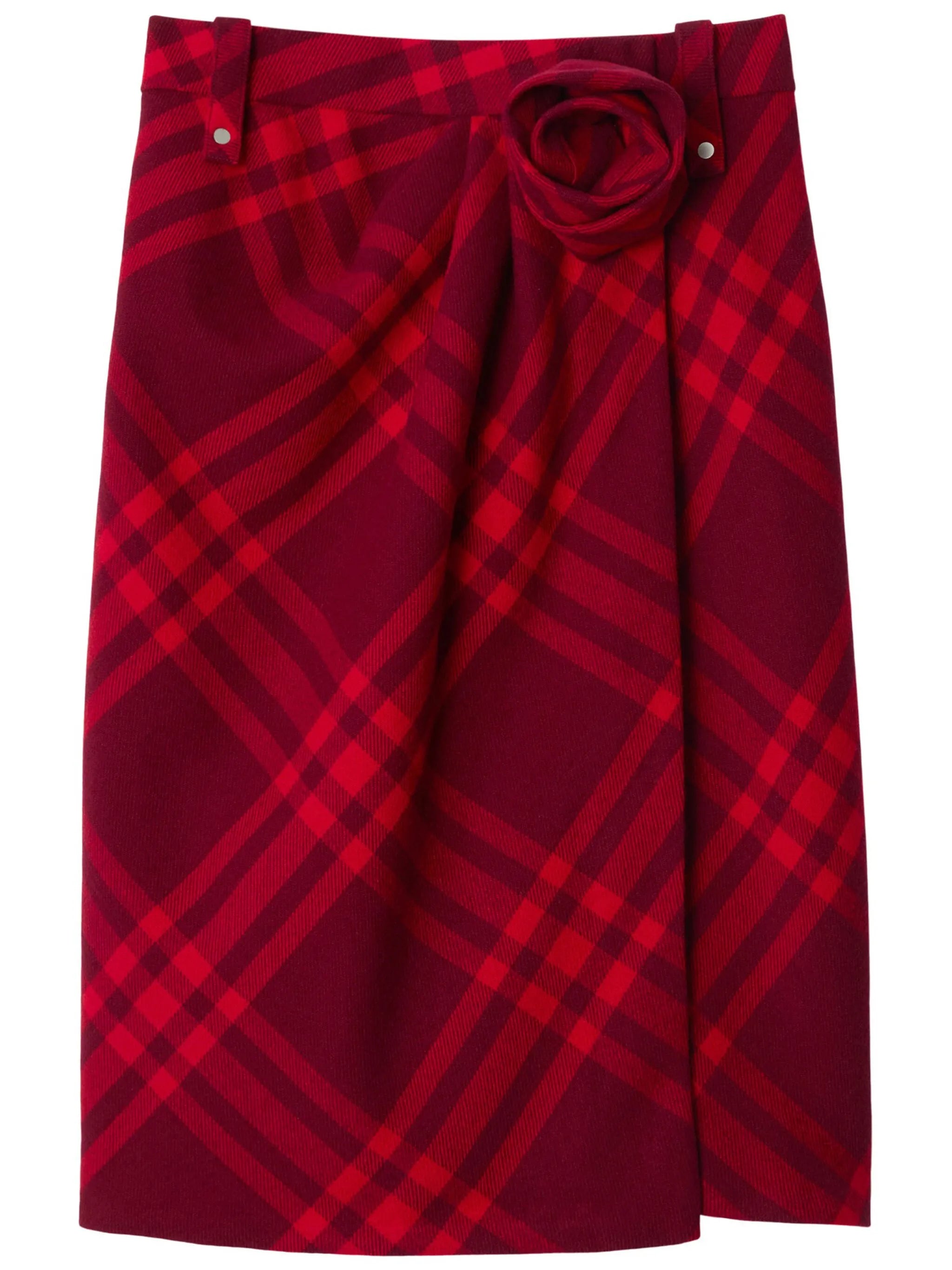 check-patterned wool midi skirt