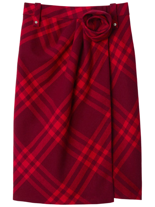 check-patterned wool midi skirt