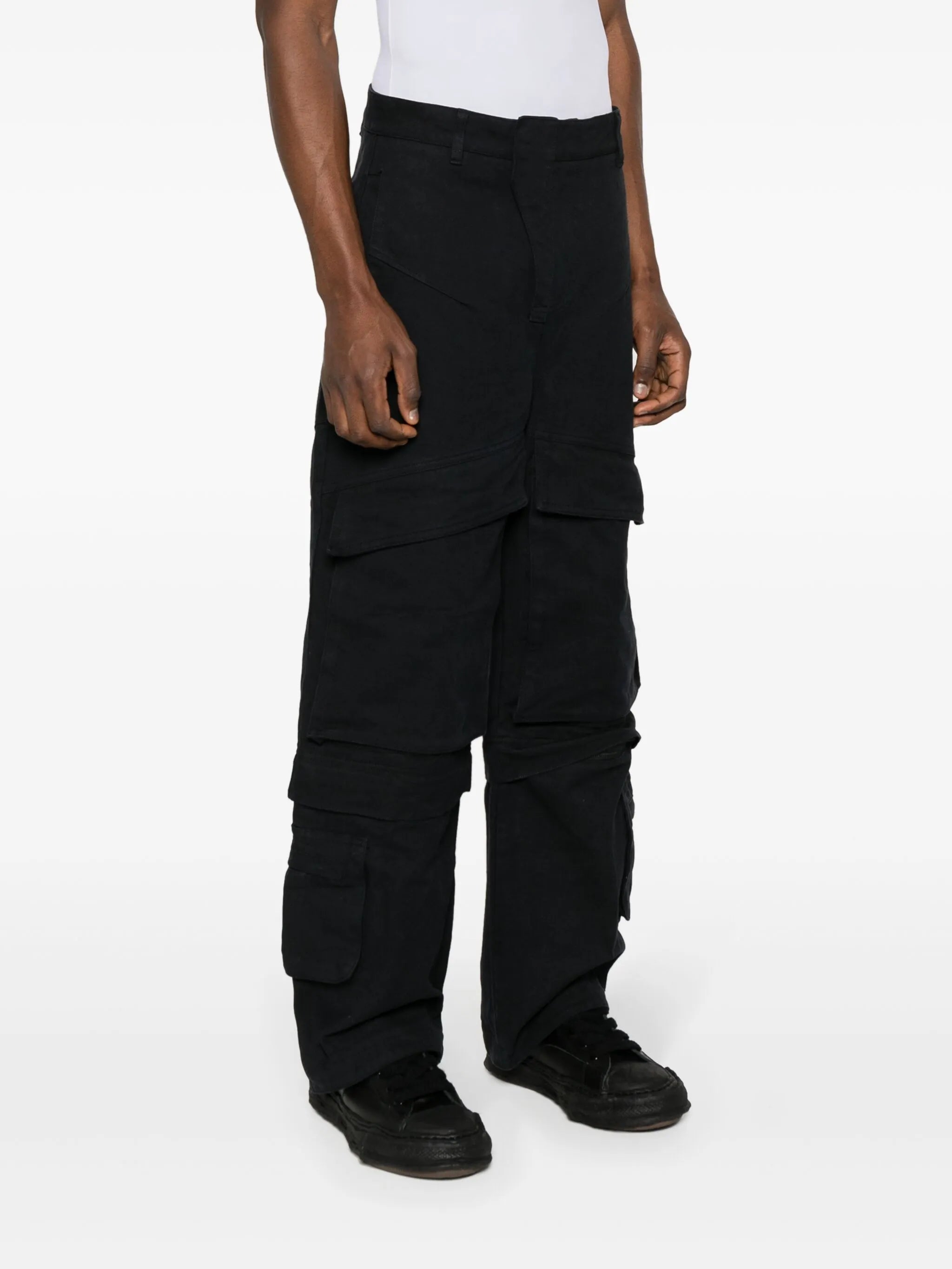 Hard wide-leg cotton cargo trousers