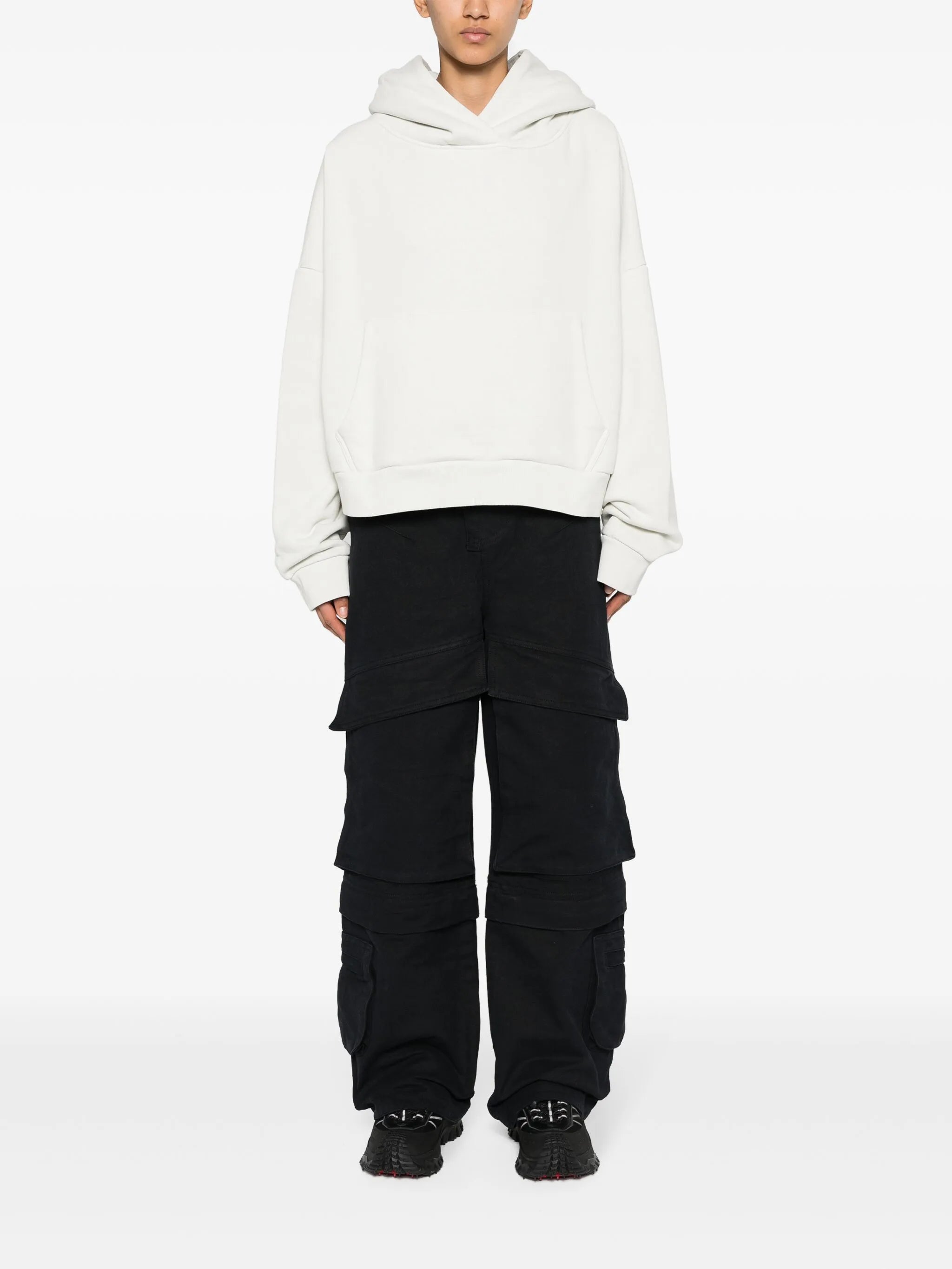 Hard wide-leg cotton cargo trousers