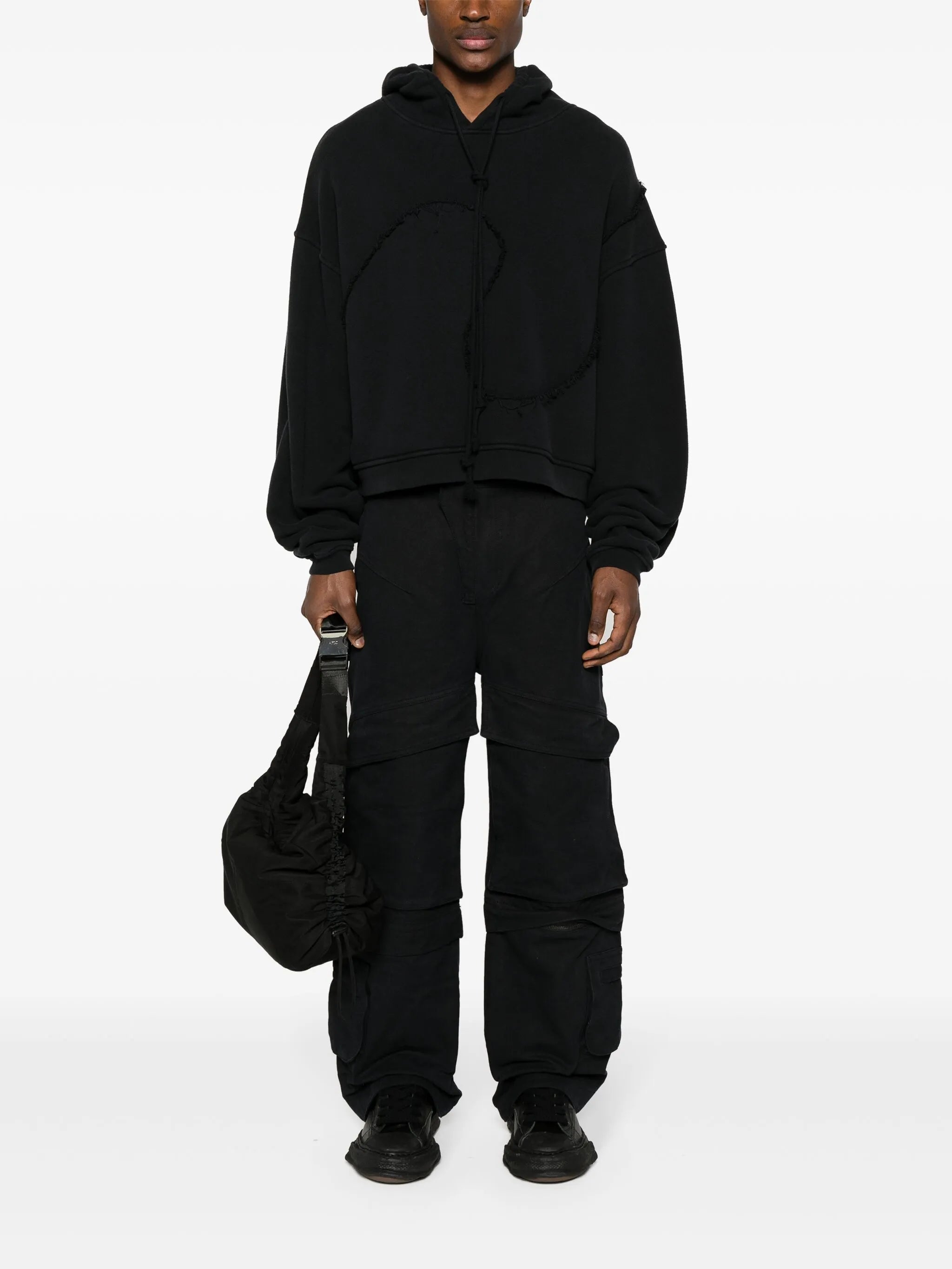 Hard wide-leg cotton cargo trousers