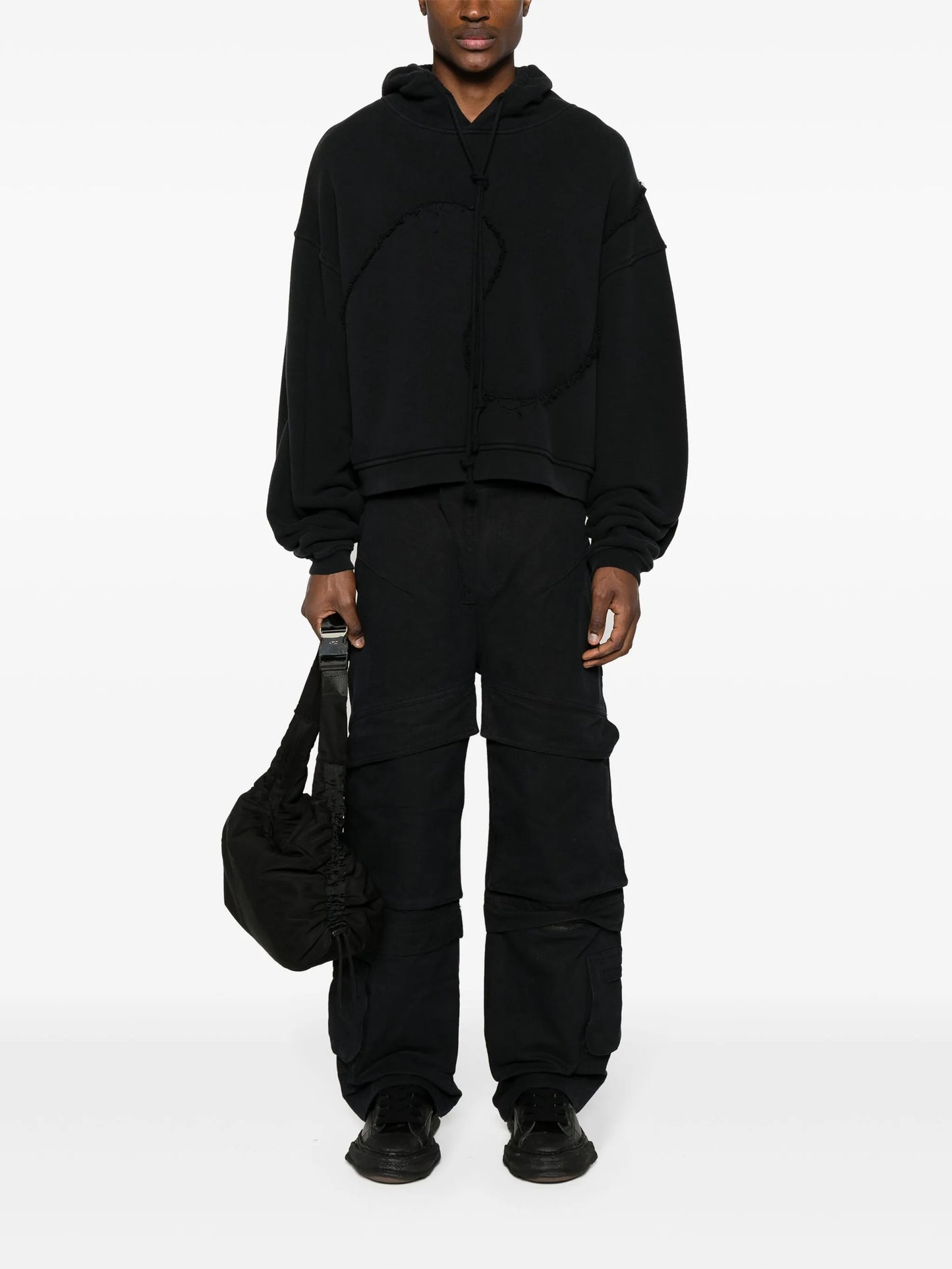 Hard wide-leg cotton cargo trousers