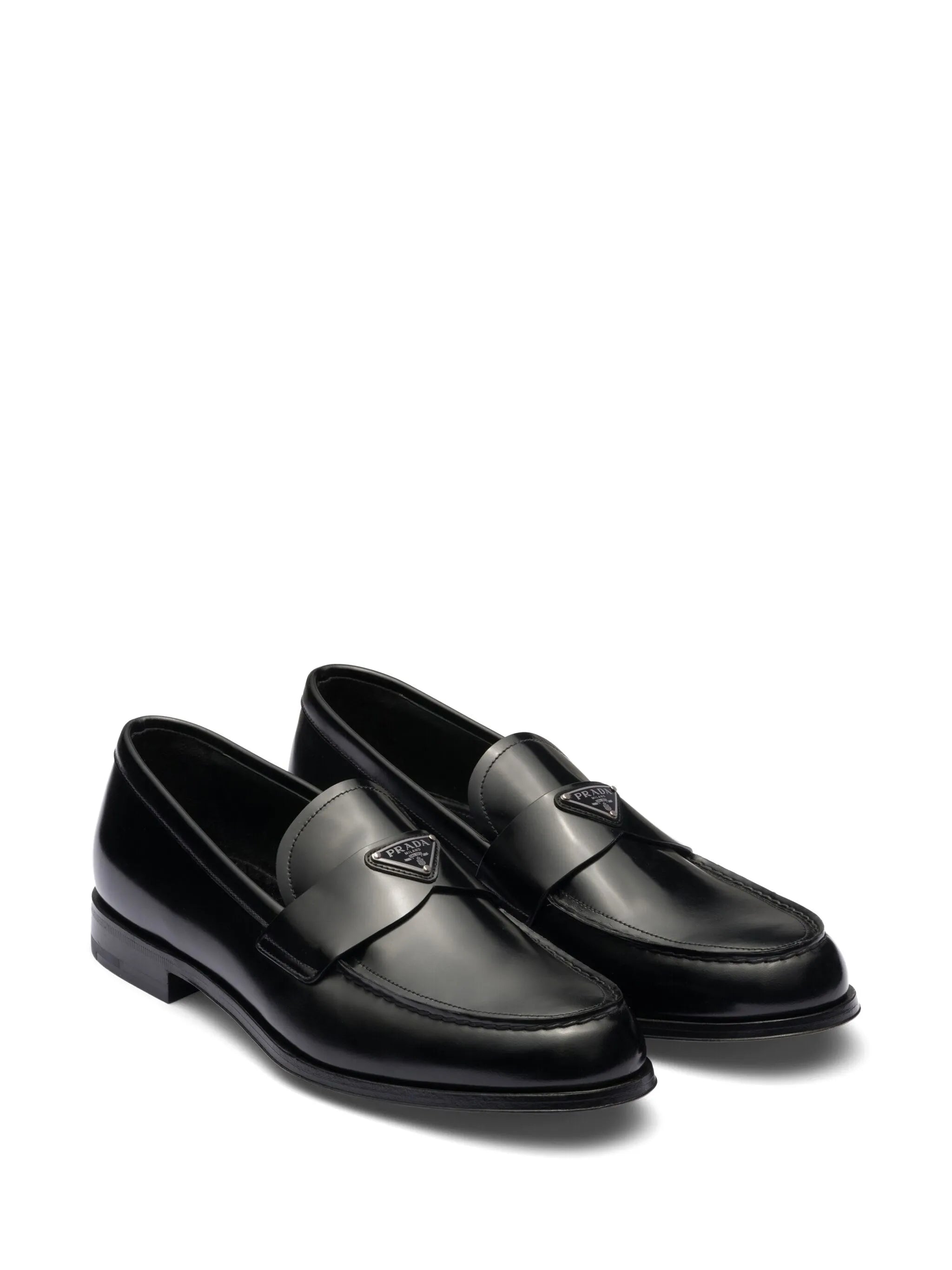 triangle-logo leather loafers