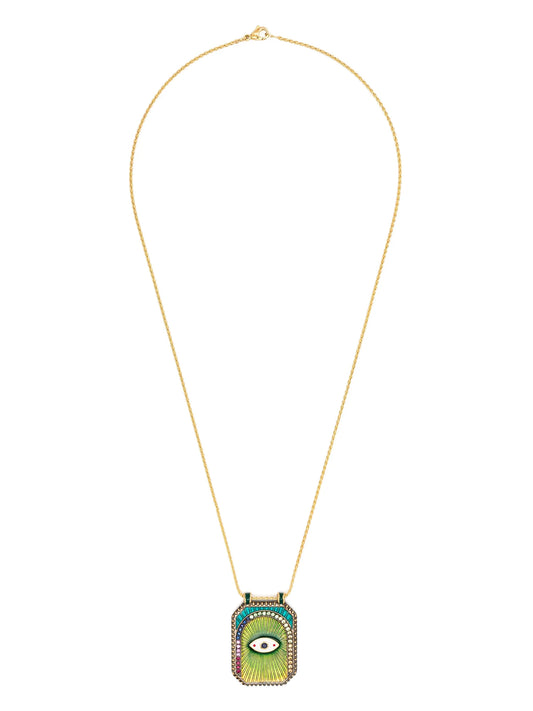 18kt yellow gold diamonds and sapphires evil eye pendant necklace