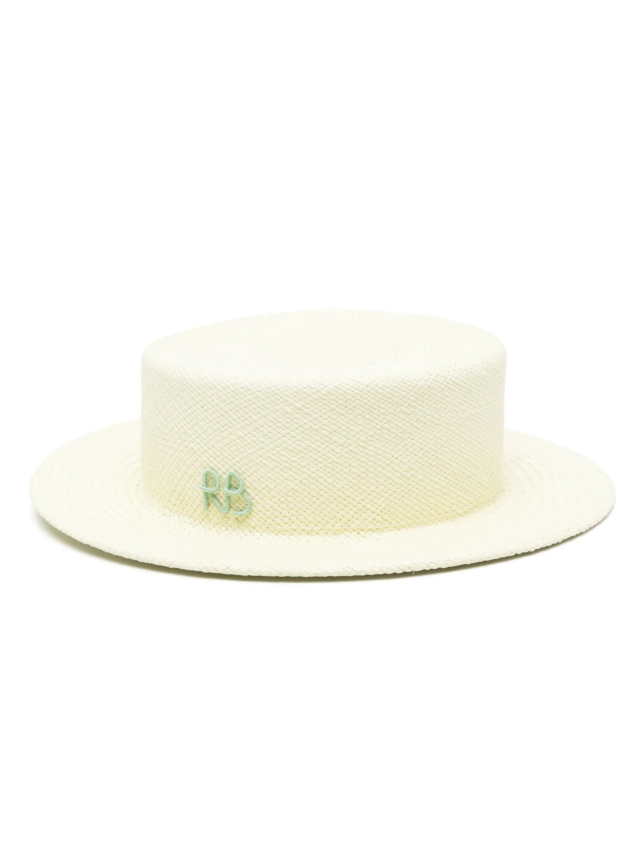 monogram-appliqué straw boat hat