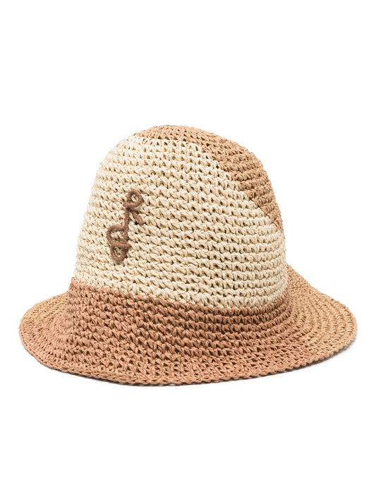 monogram-appliqué straw bucket hat
