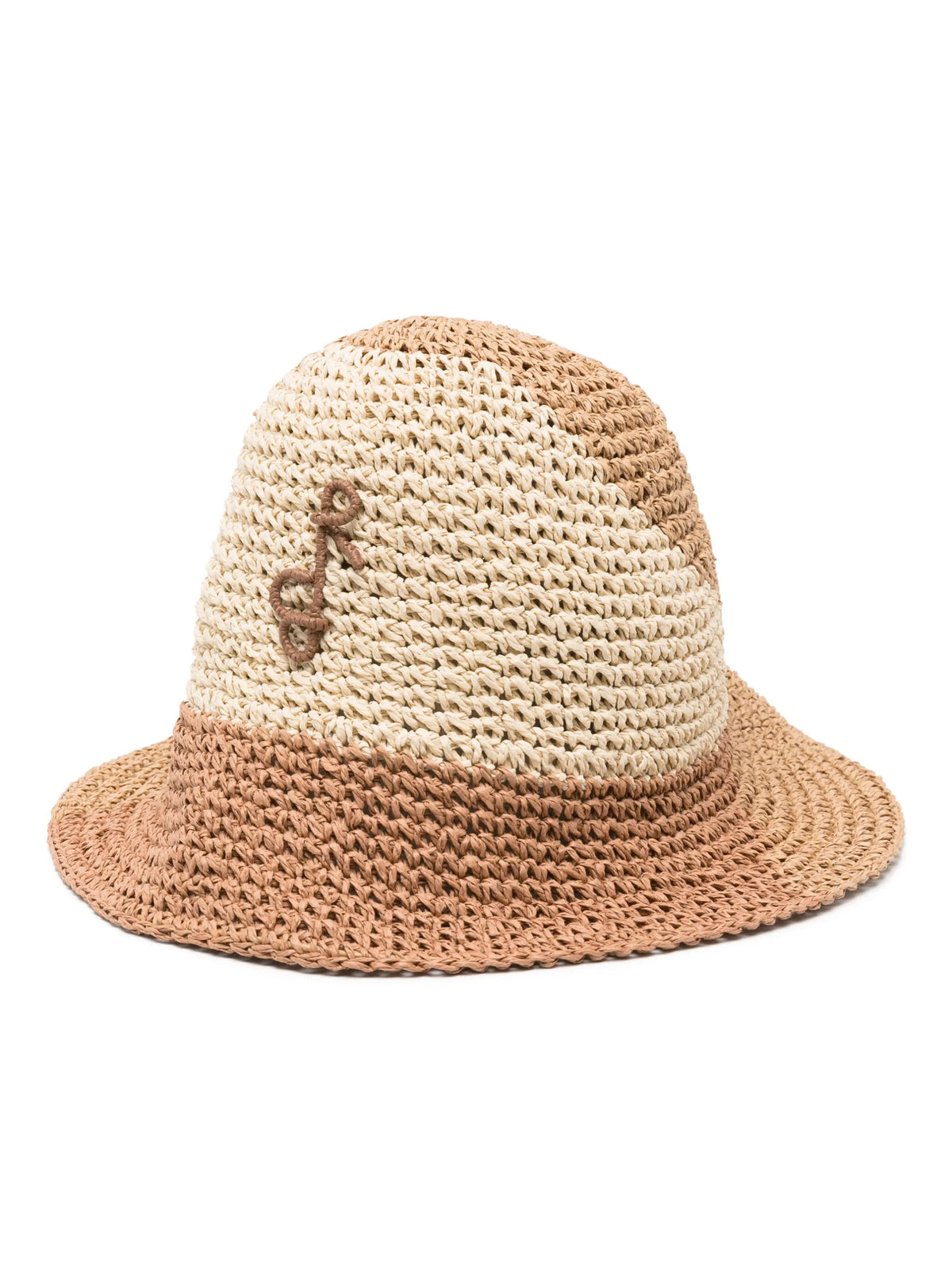 monogram-appliqué straw bucket hat