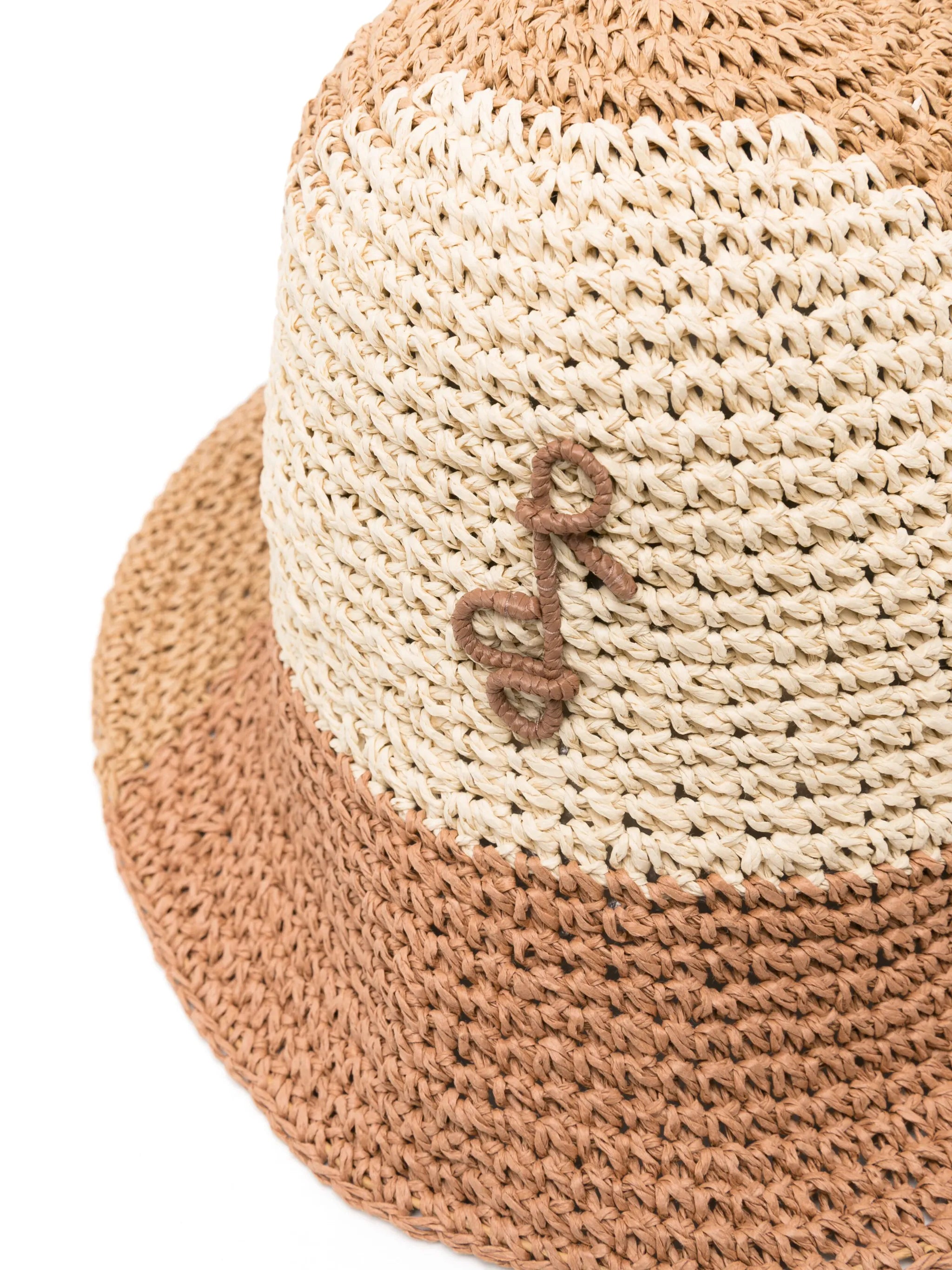 monogram-appliqué straw bucket hat