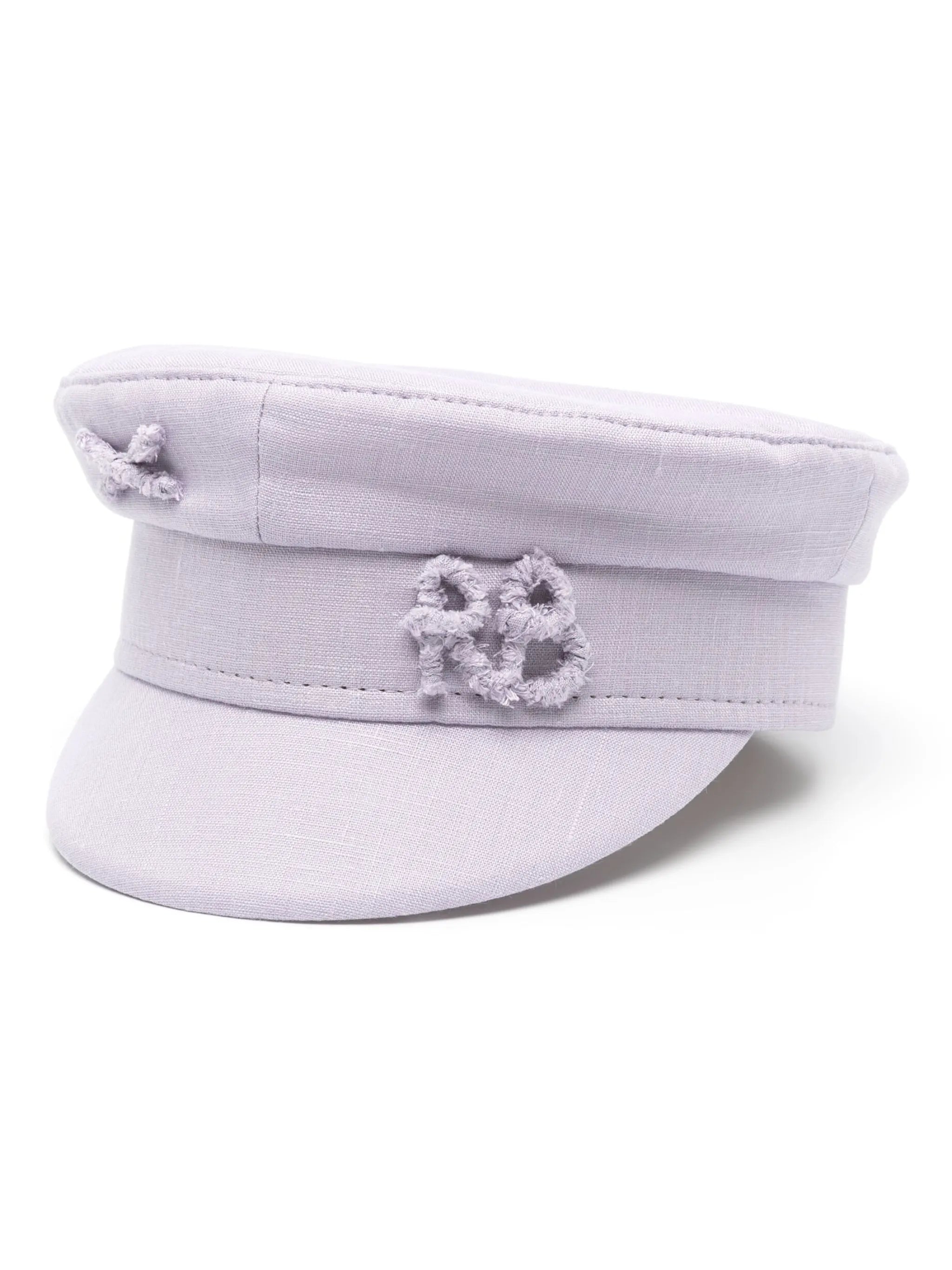 Monogram linen baker boy hat