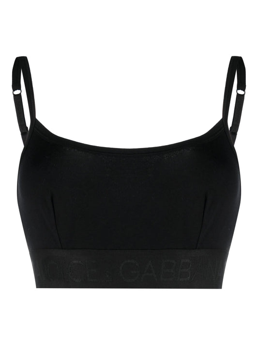 logo-print strap cotton blend bra