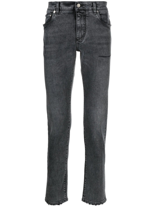 stonewashed slim-fit jeans