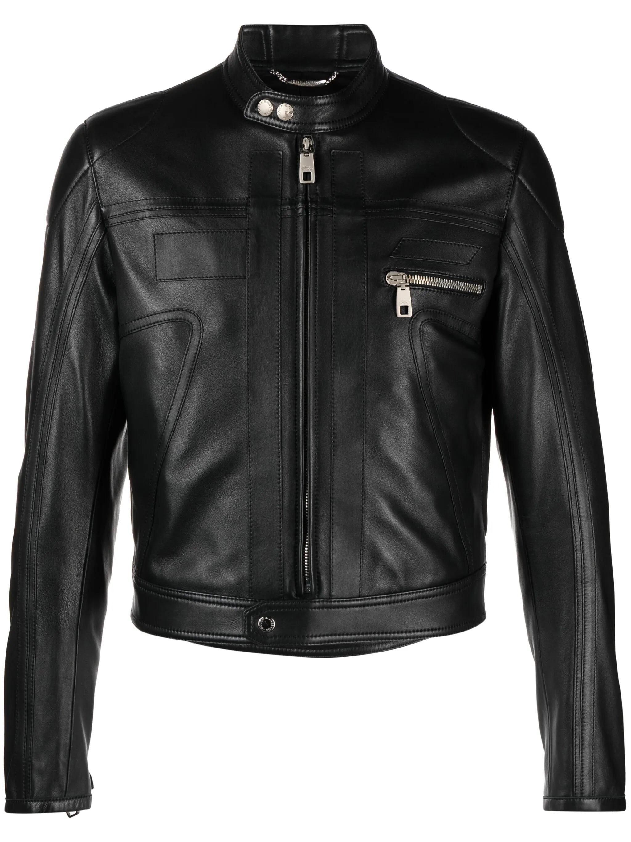 zip-up leather biker jacket