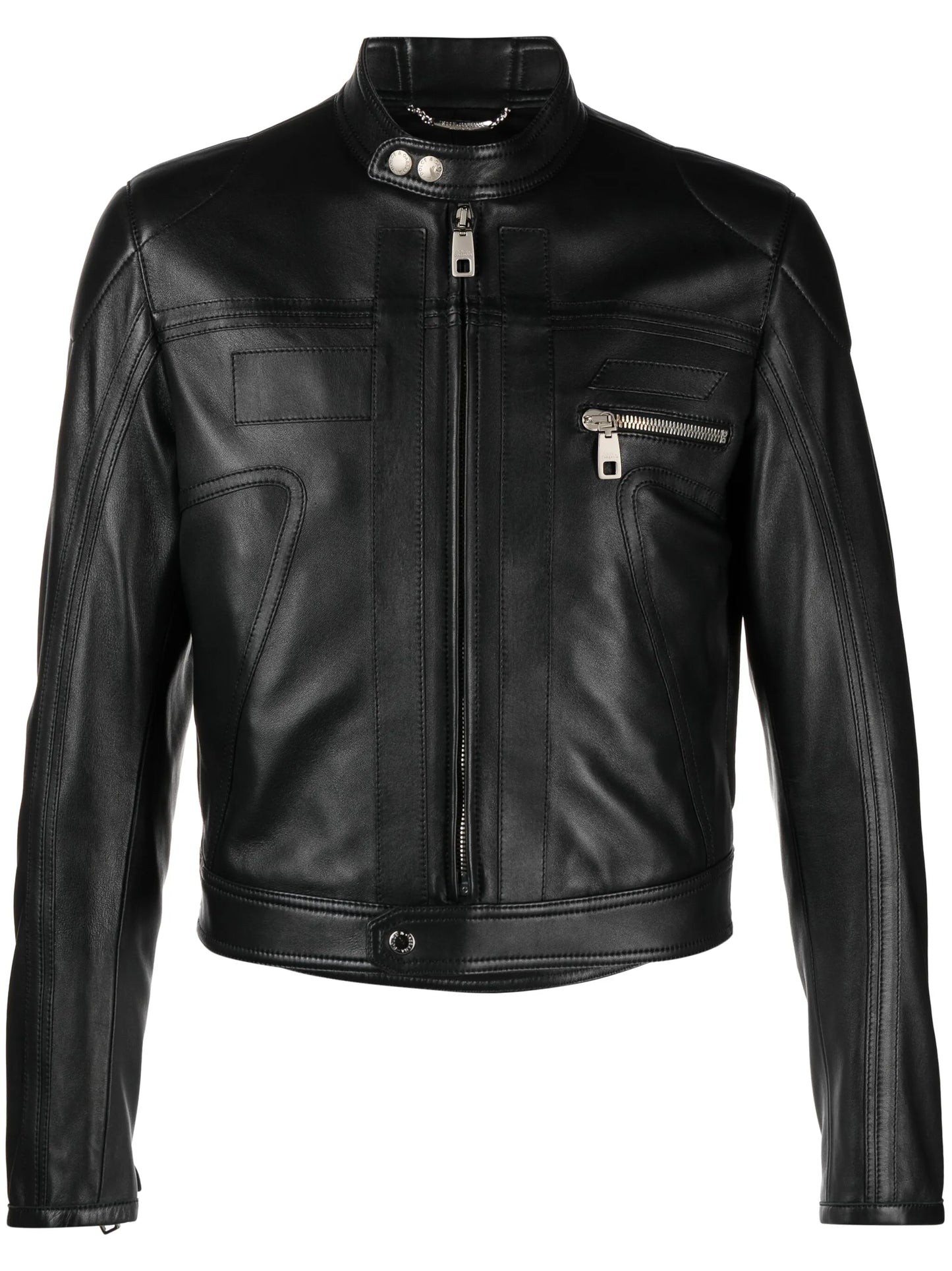 zip-up leather biker jacket