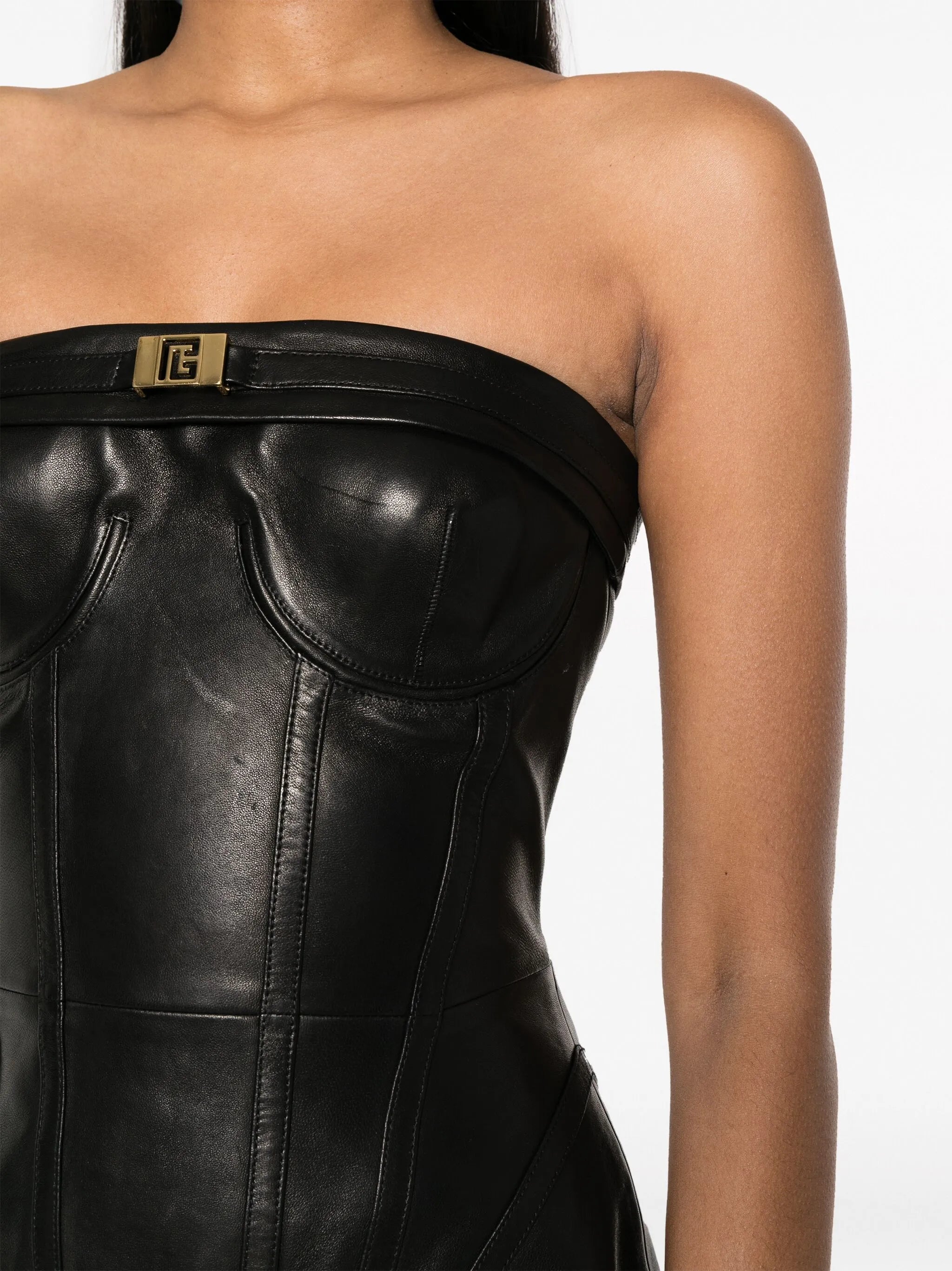 strapless leather minidress