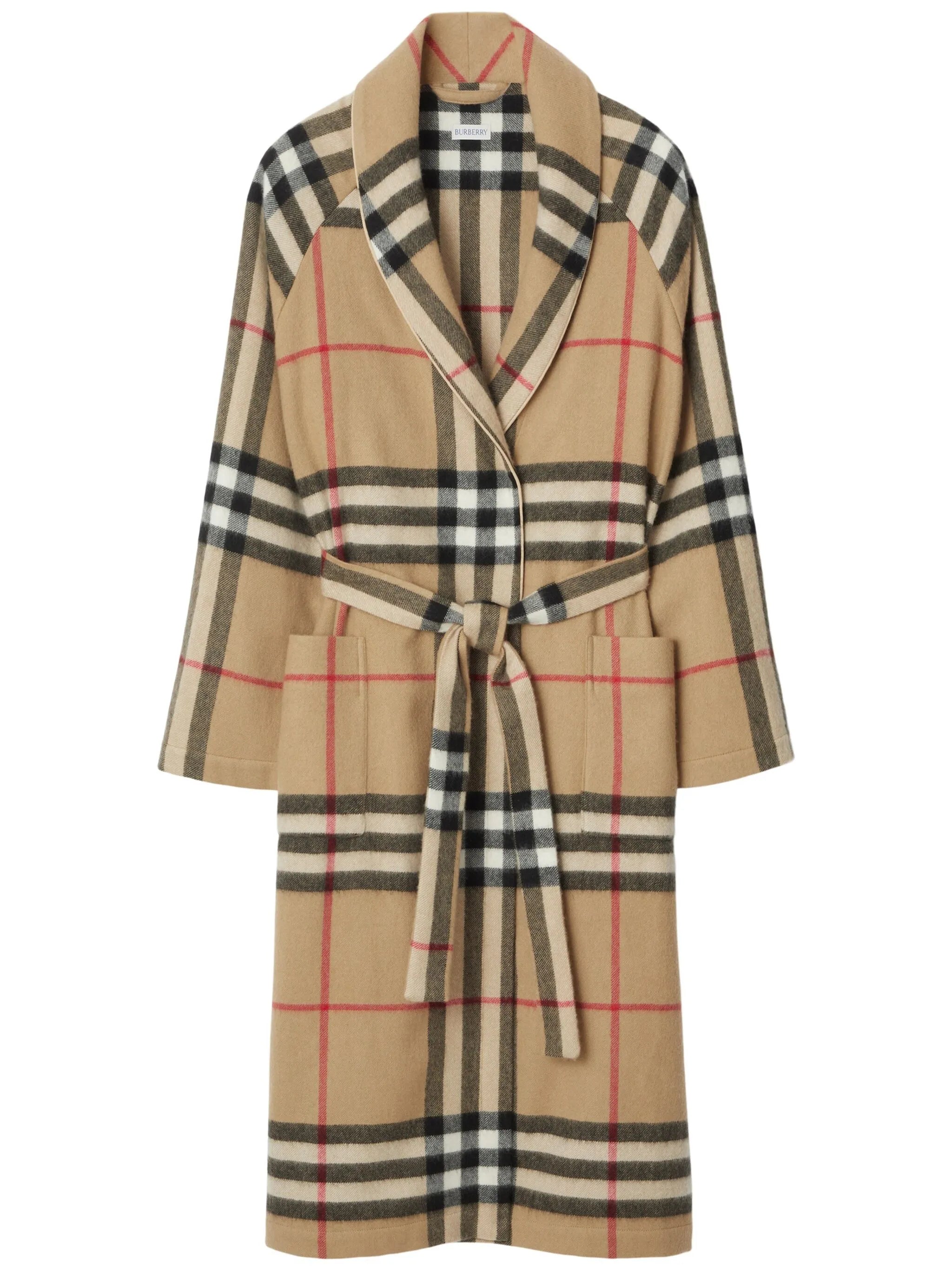 Vintage Check-pattern belted cashmere robe