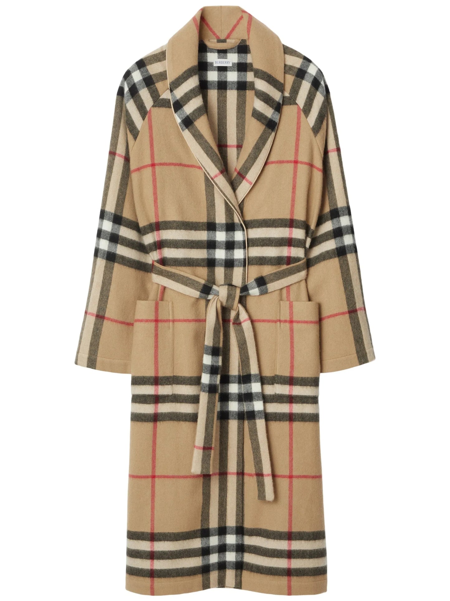 Vintage Check-pattern belted cashmere robe