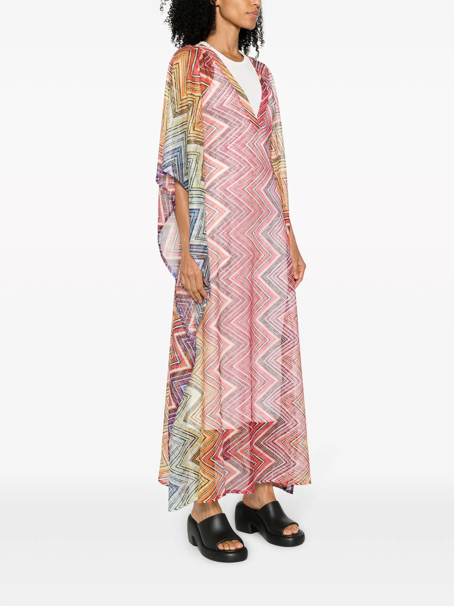 zigzag semi-sheer kaftan dress