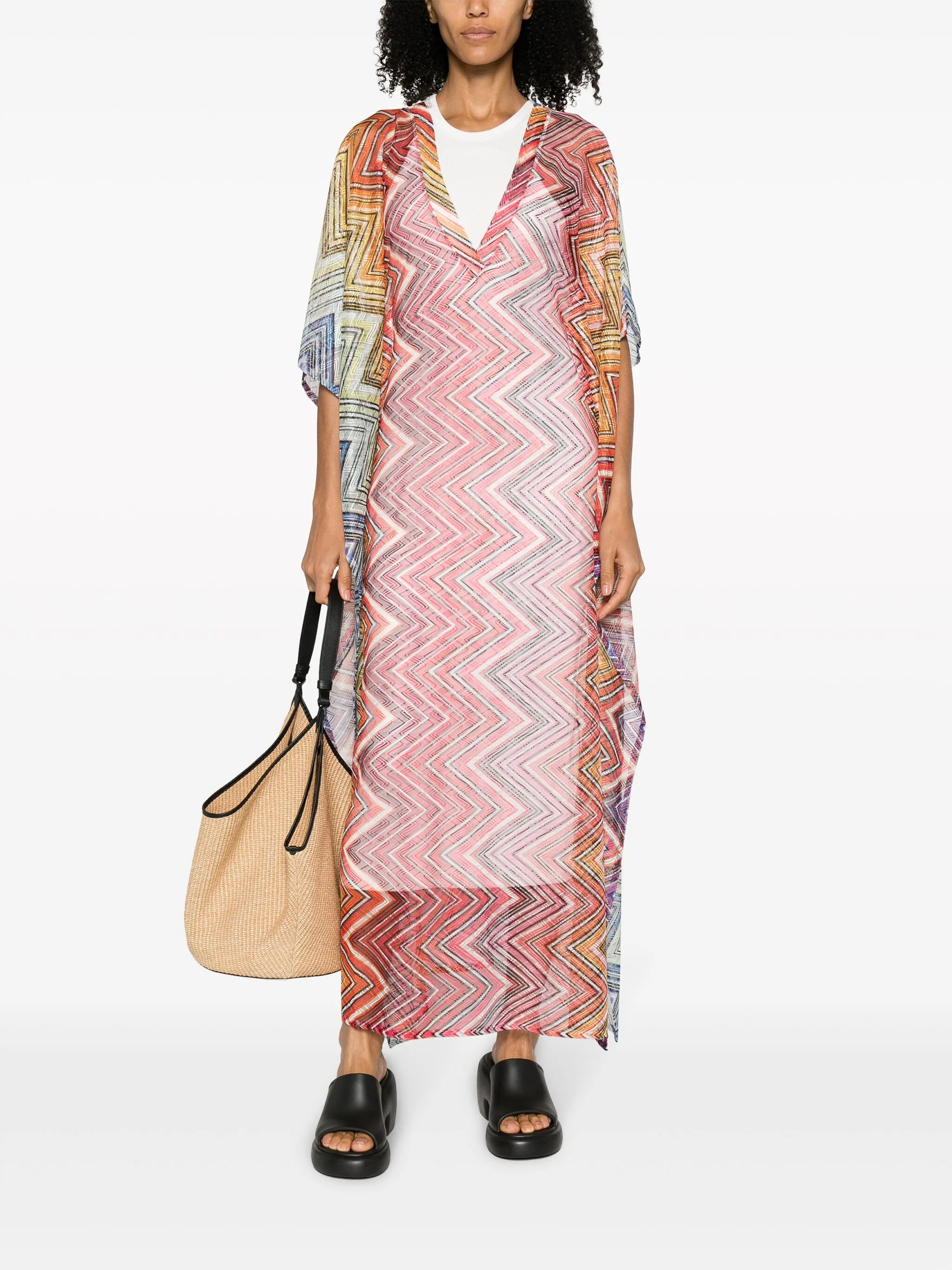 zigzag semi-sheer kaftan dress