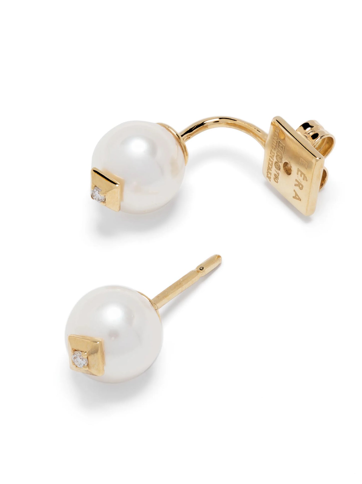 18kt yellow gold Double pearl and diamond earring