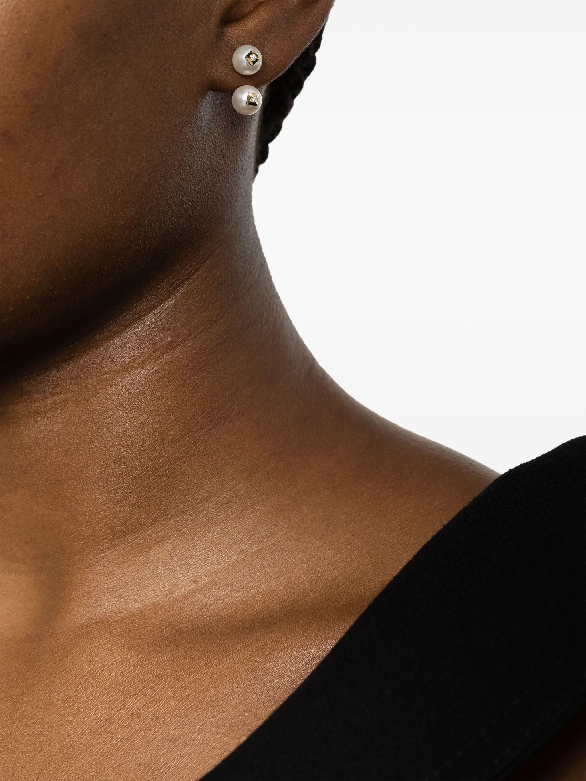 18kt yellow gold Double pearl and diamond earring