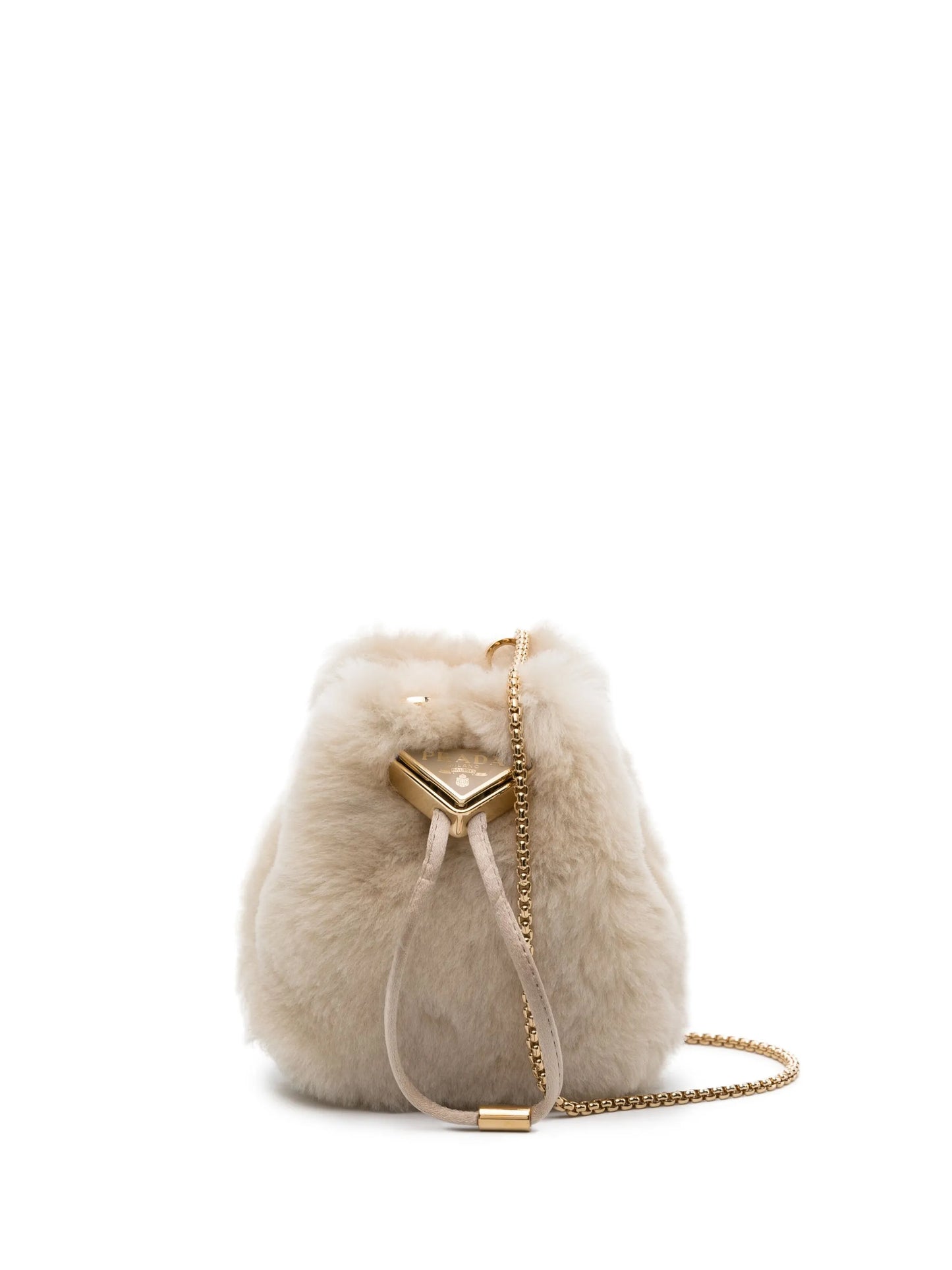 triangle-logo shearling bucket bag
