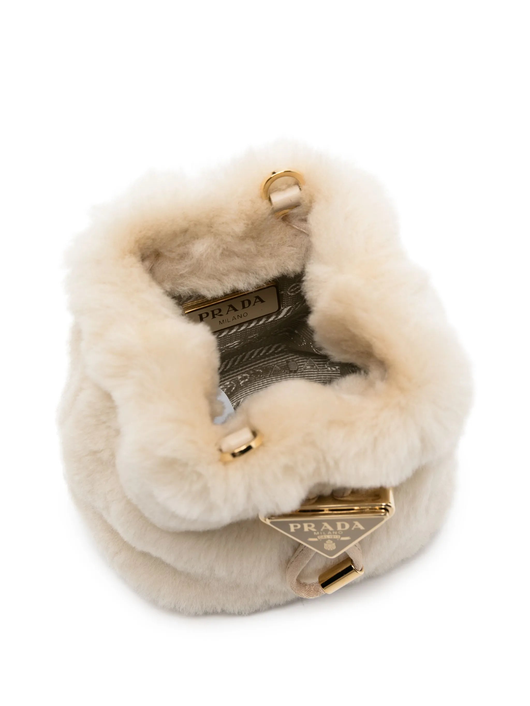 triangle-logo shearling bucket bag