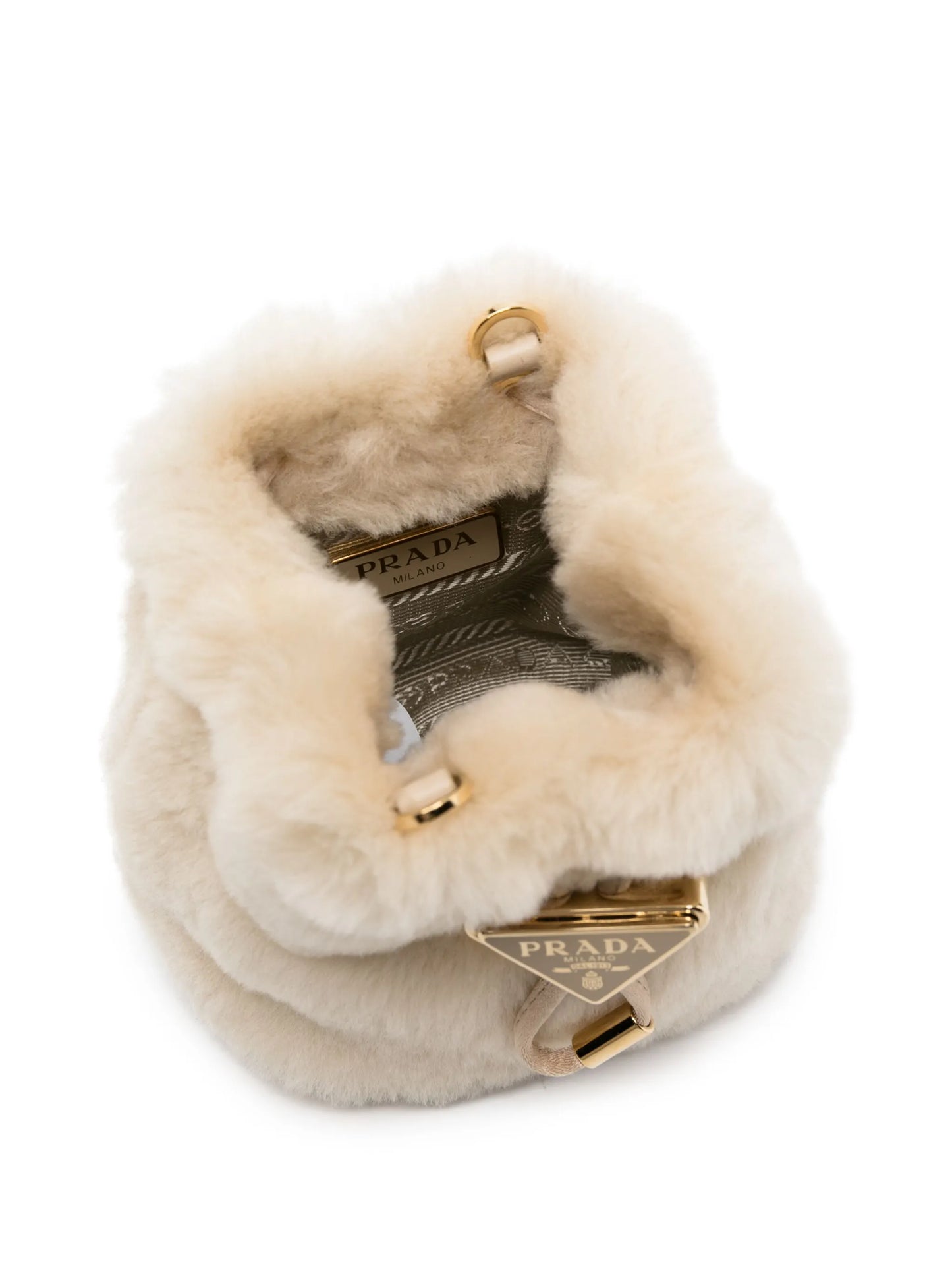triangle-logo shearling bucket bag
