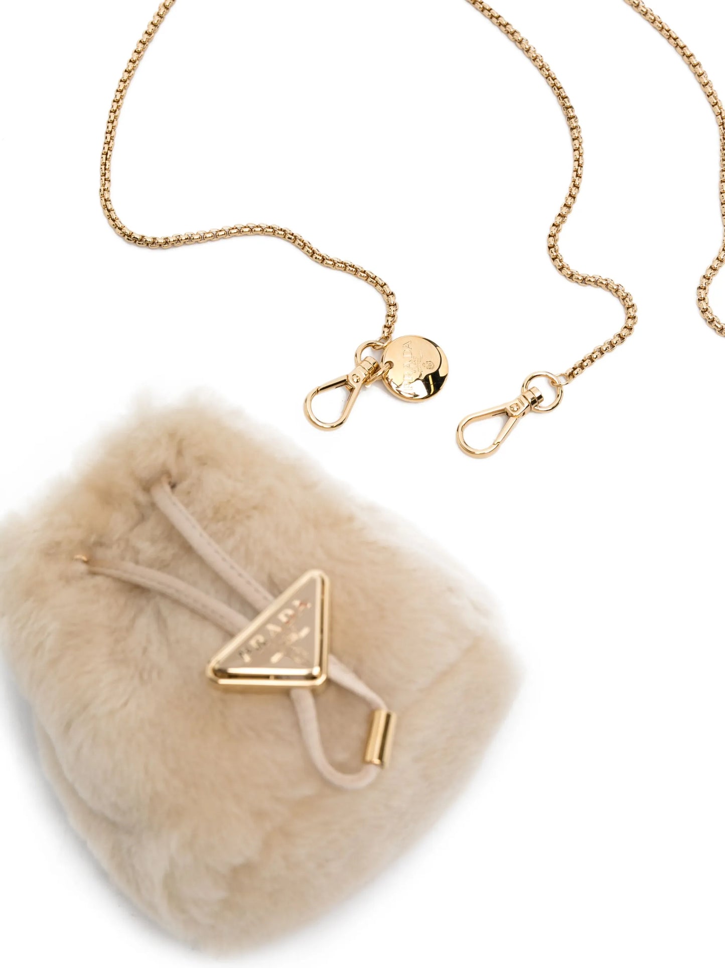 triangle-logo shearling bucket bag