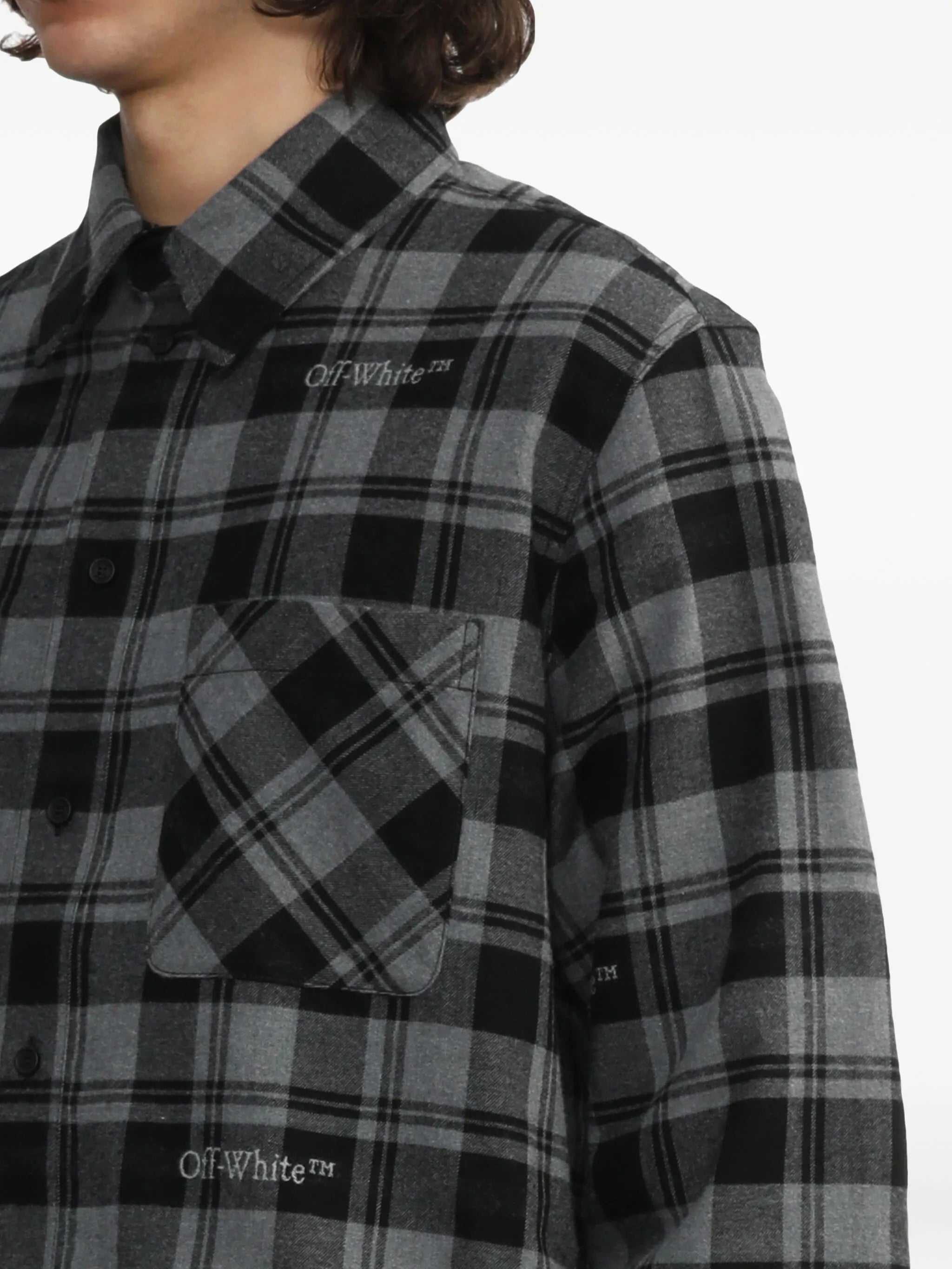 logo-embroidered checked cotton shirt
