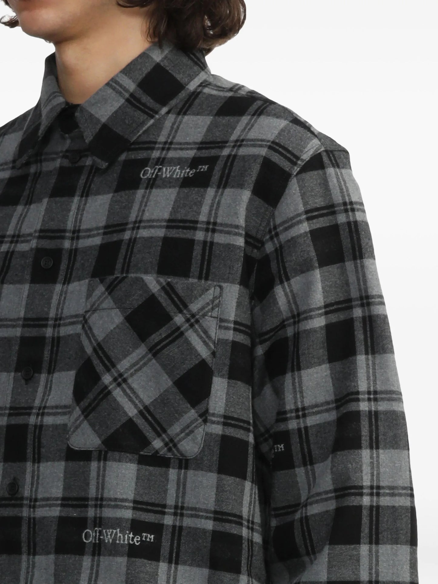 logo-embroidered checked cotton shirt