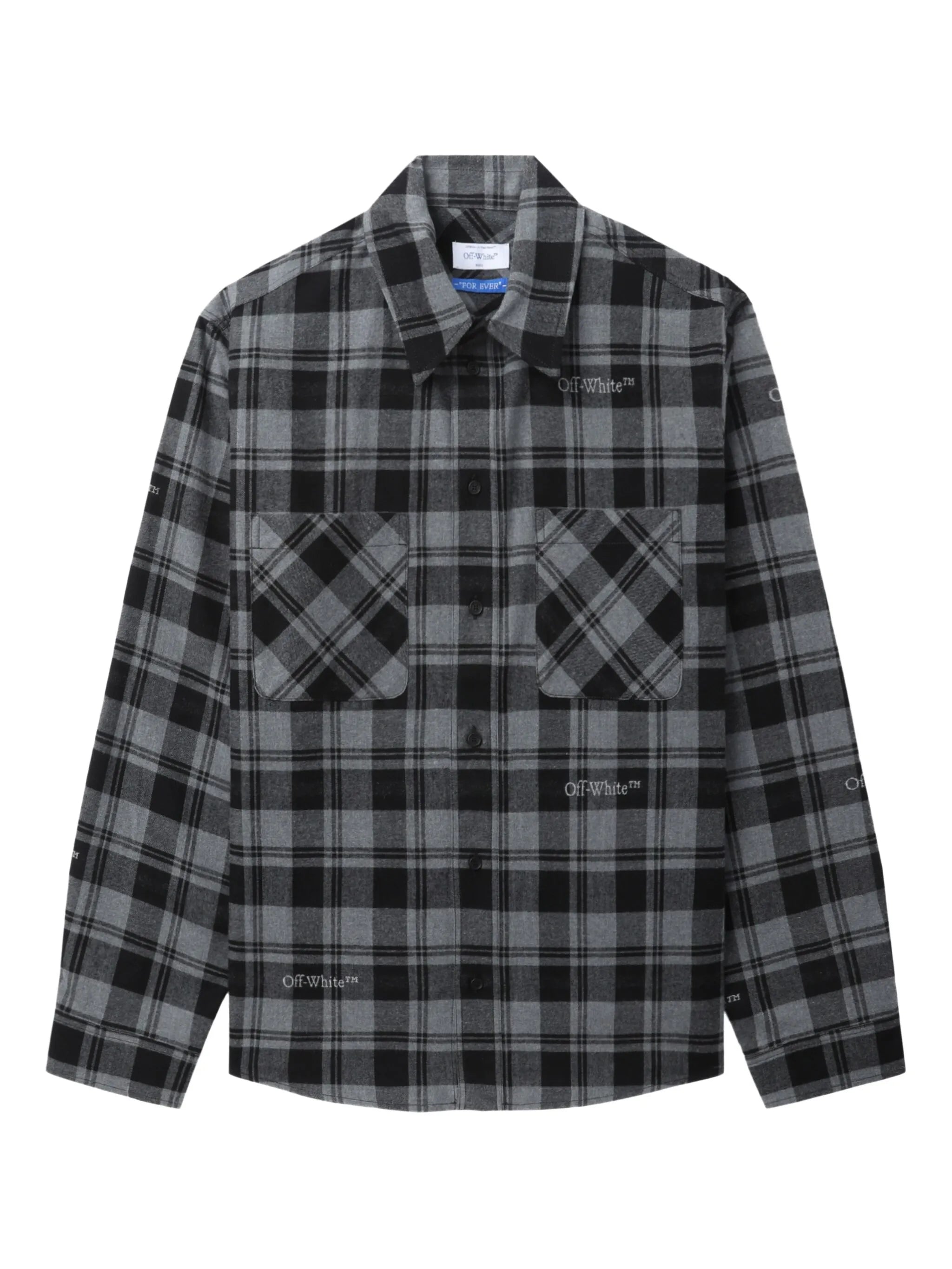 logo-embroidered checked cotton shirt