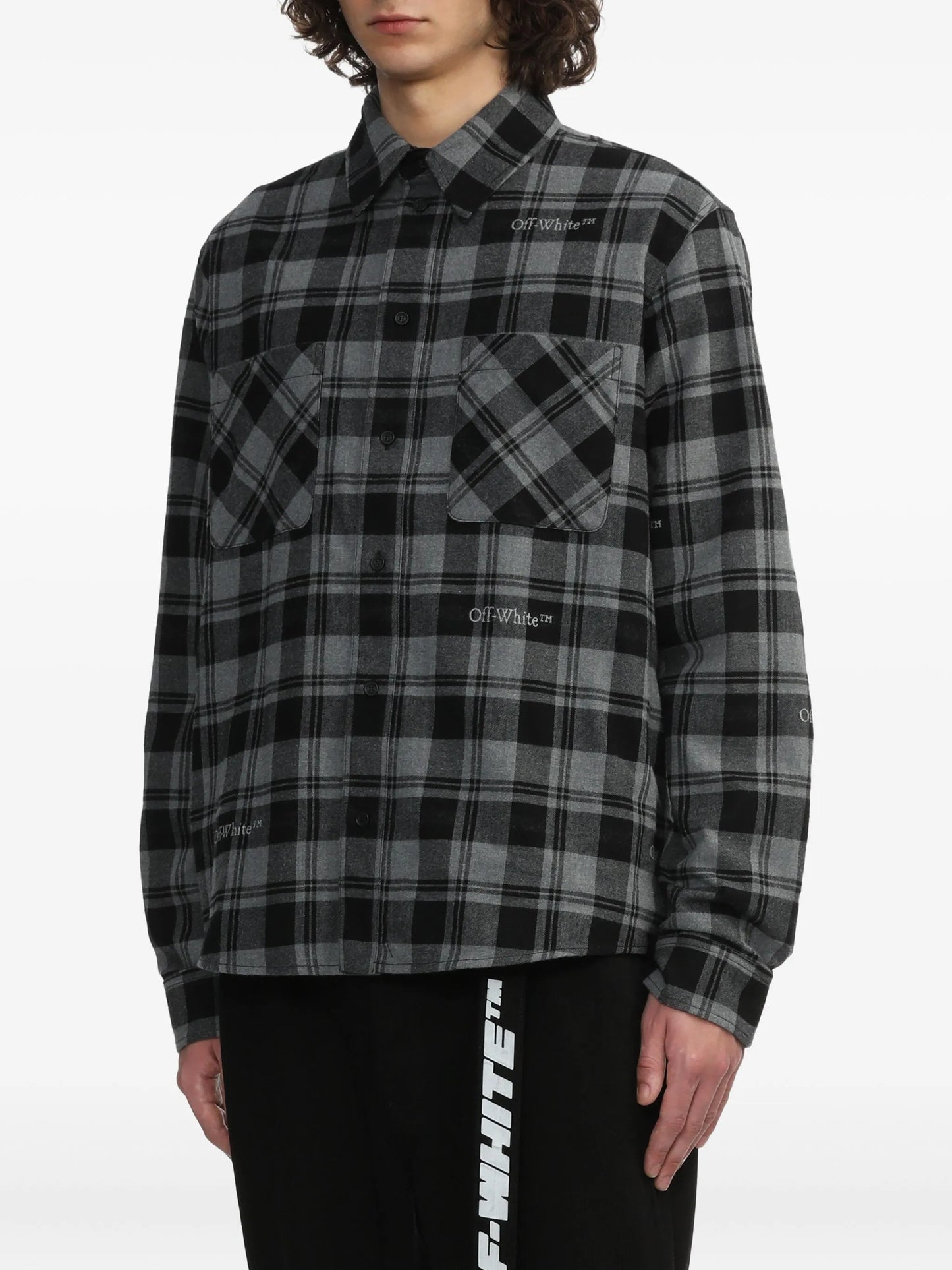 logo-embroidered checked cotton shirt
