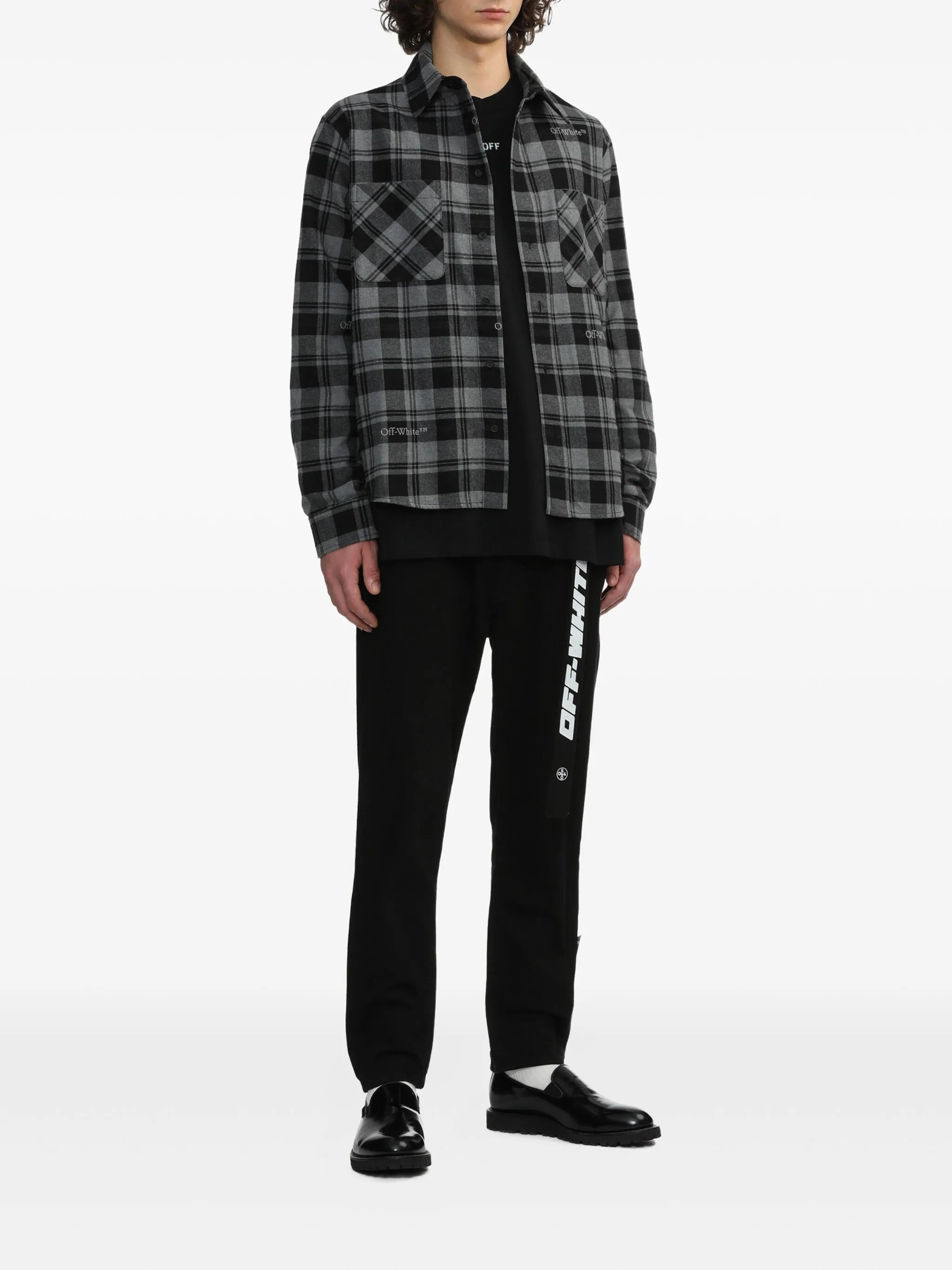 logo-embroidered checked cotton shirt