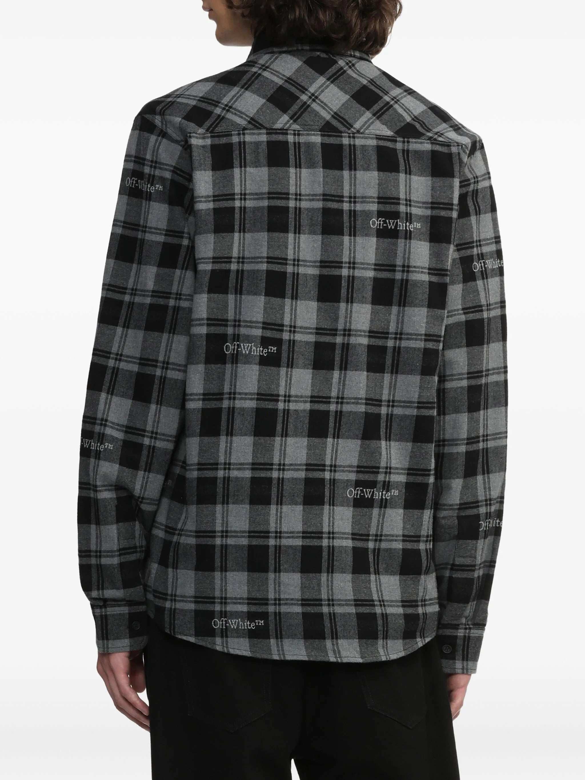 logo-embroidered checked cotton shirt