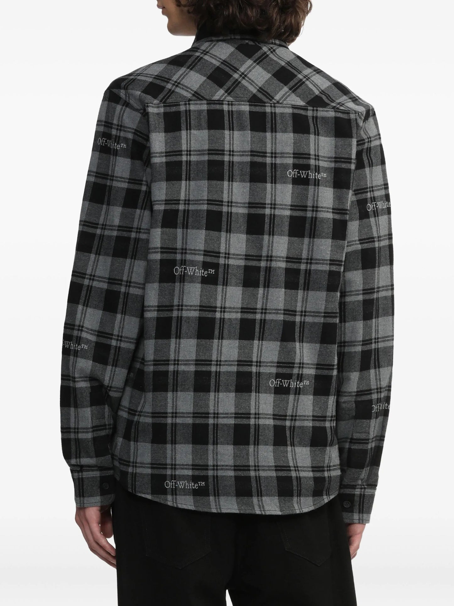 logo-embroidered checked cotton shirt
