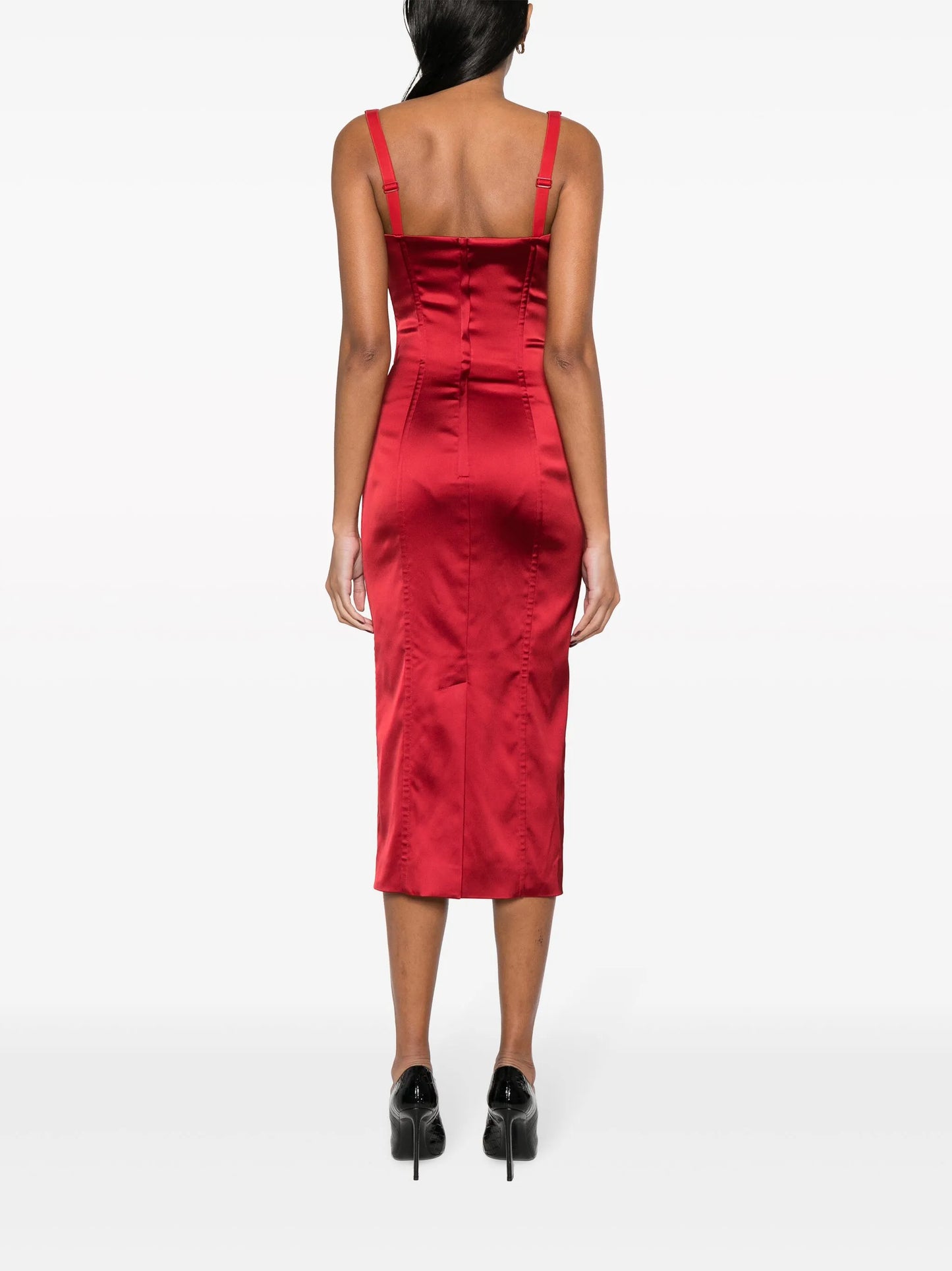 sweetheart-neck corset-style midi dress