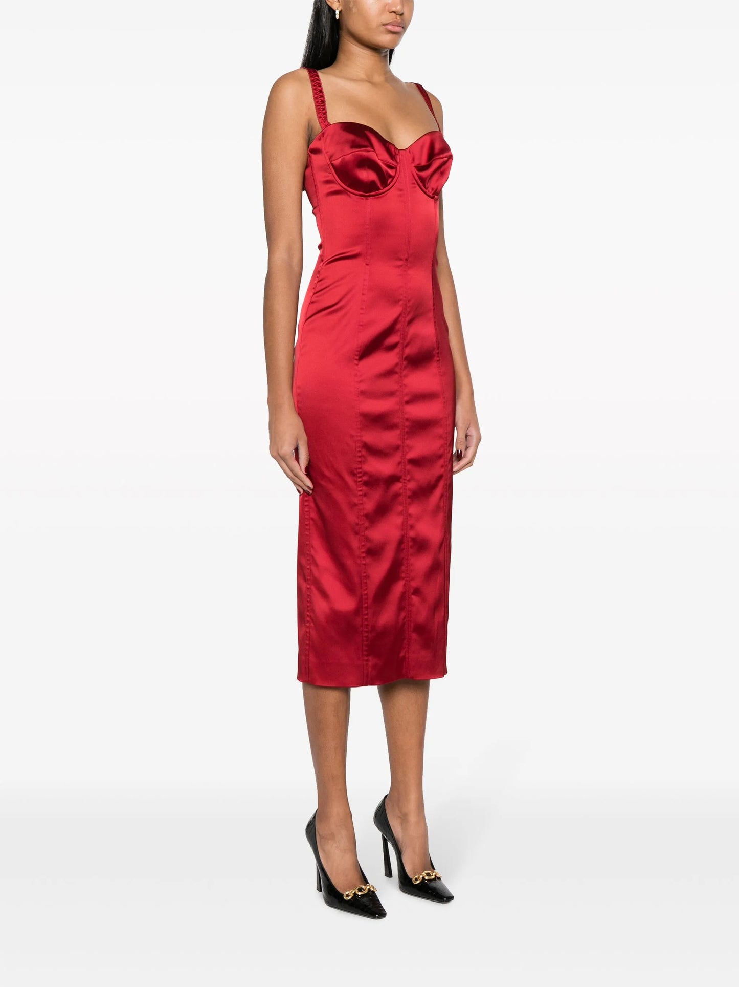 sweetheart-neck corset-style midi dress