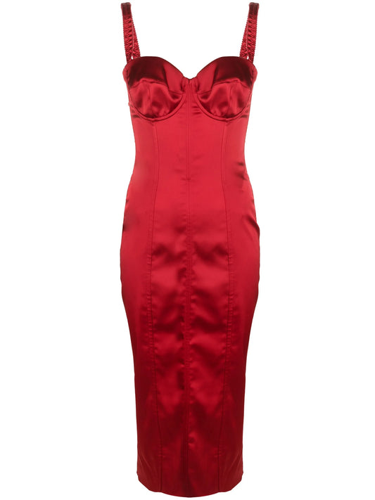 sweetheart-neck corset-style midi dress