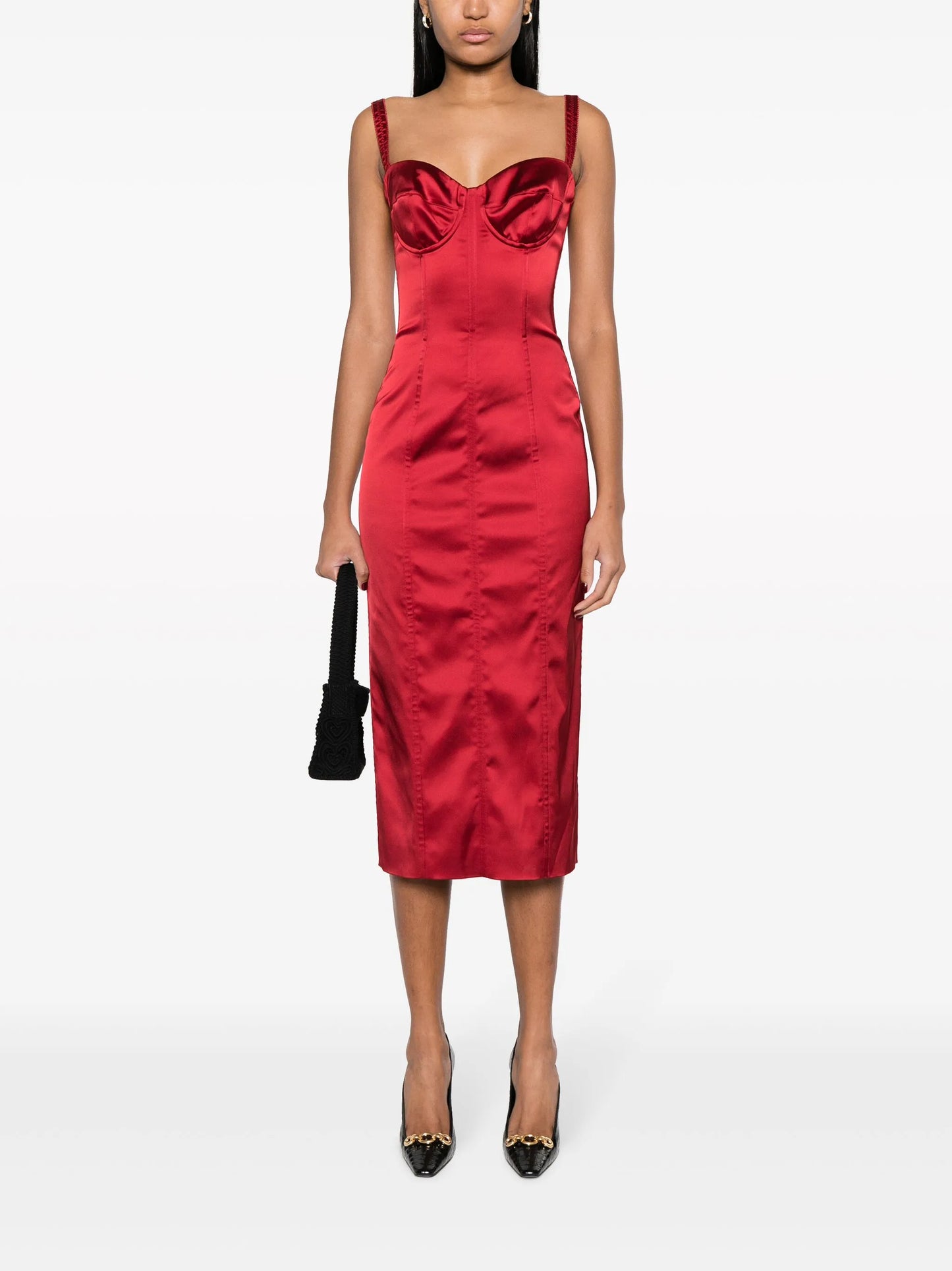 sweetheart-neck corset-style midi dress