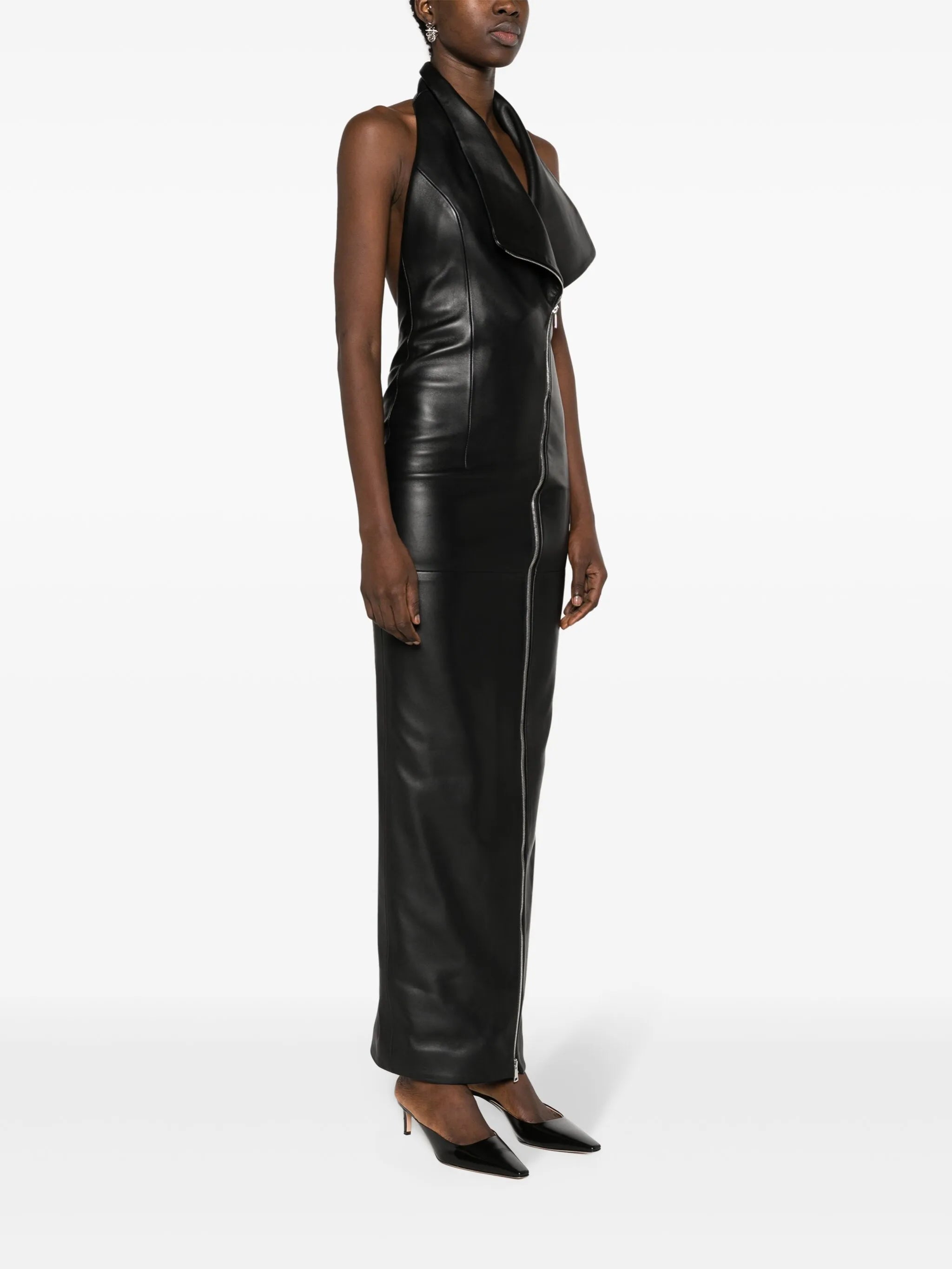 leather column maxi dress