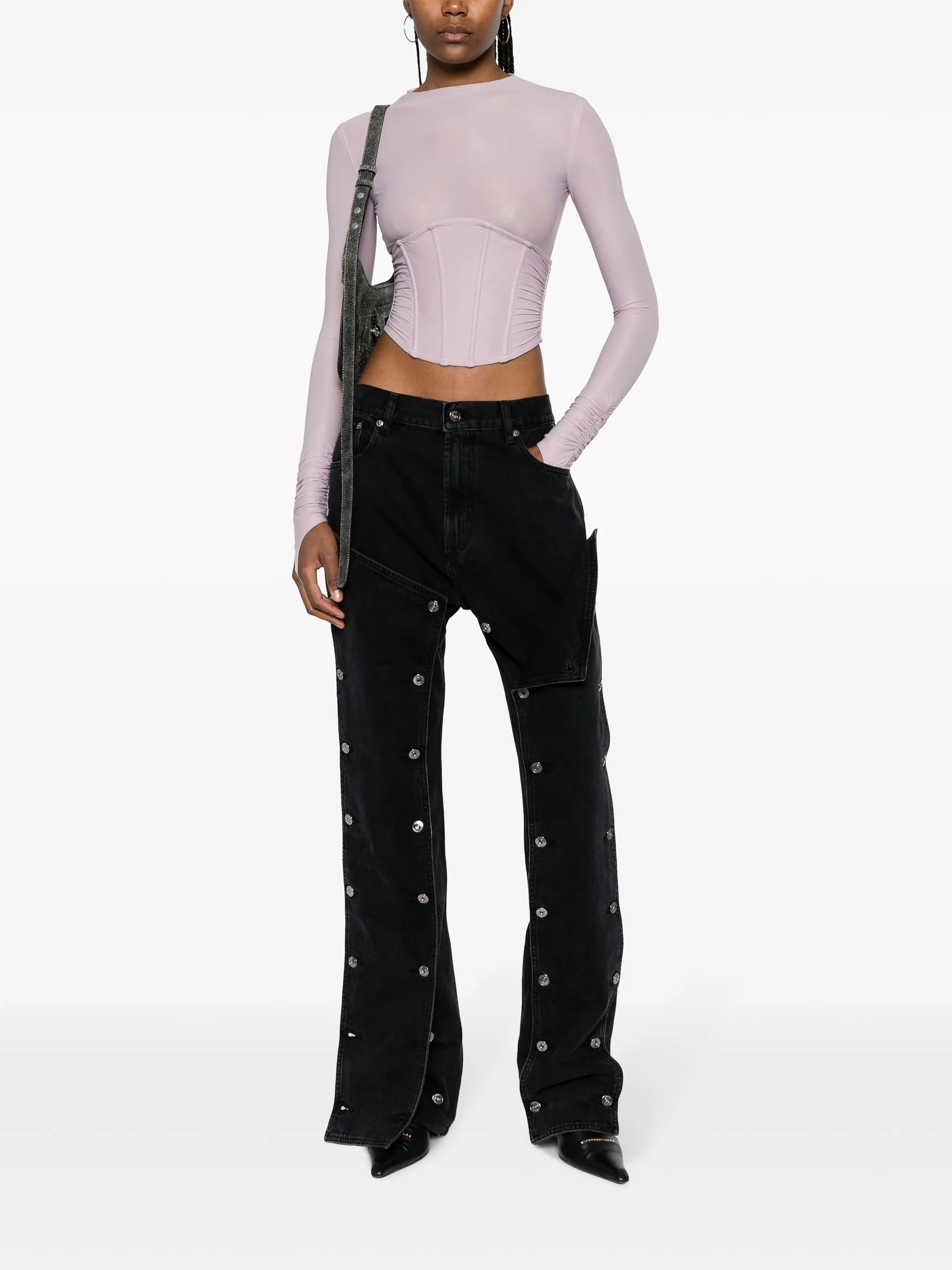 Snap-off mid-rise bootcut jeans
