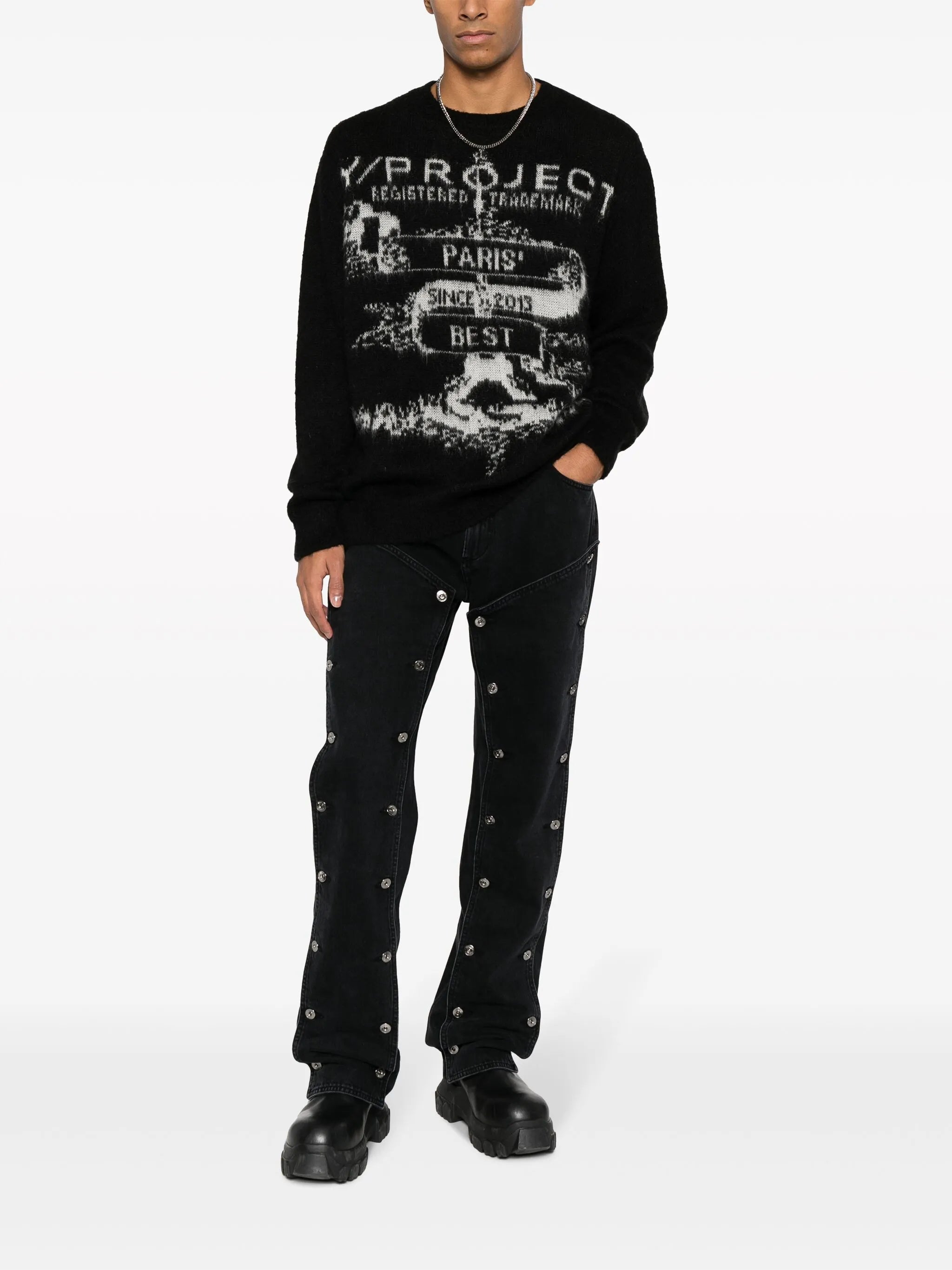 Snap-off mid-rise bootcut jeans