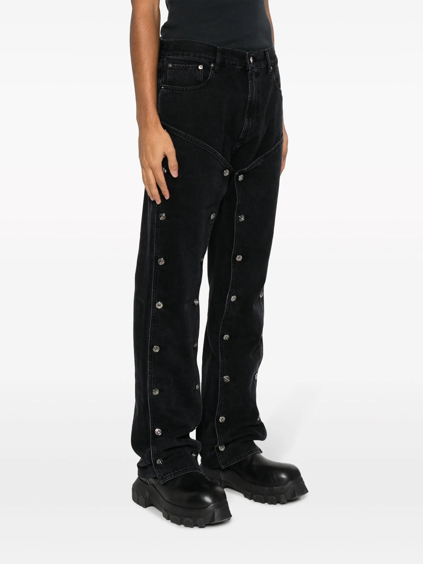 Snap-off mid-rise bootcut jeans