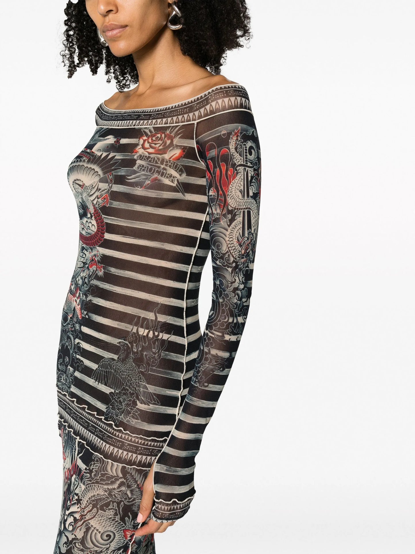 tatto-print striped maxi dress