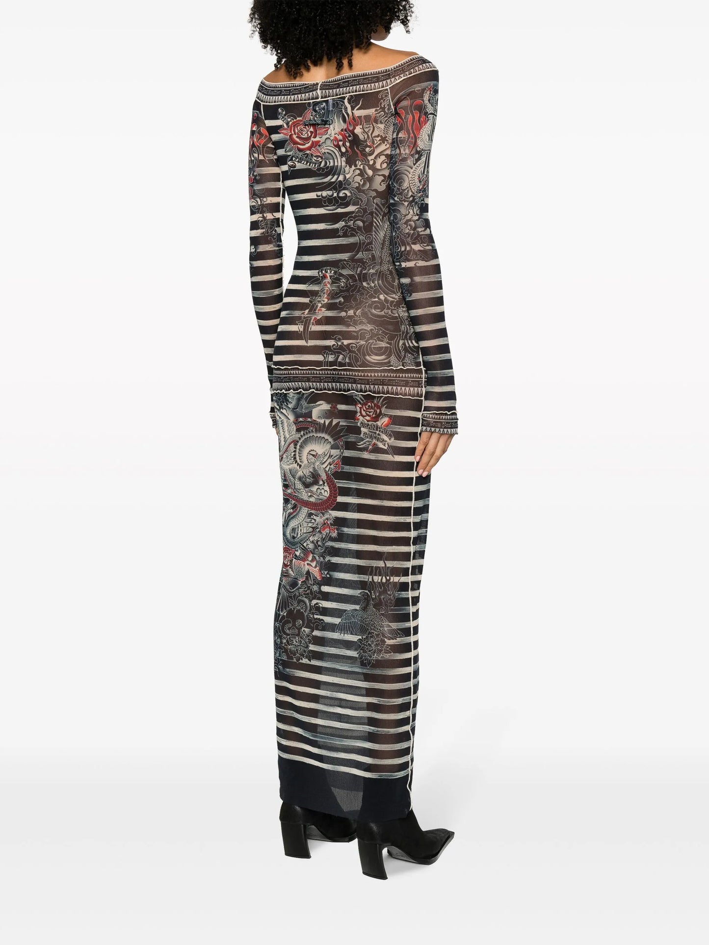 tatto-print striped maxi dress