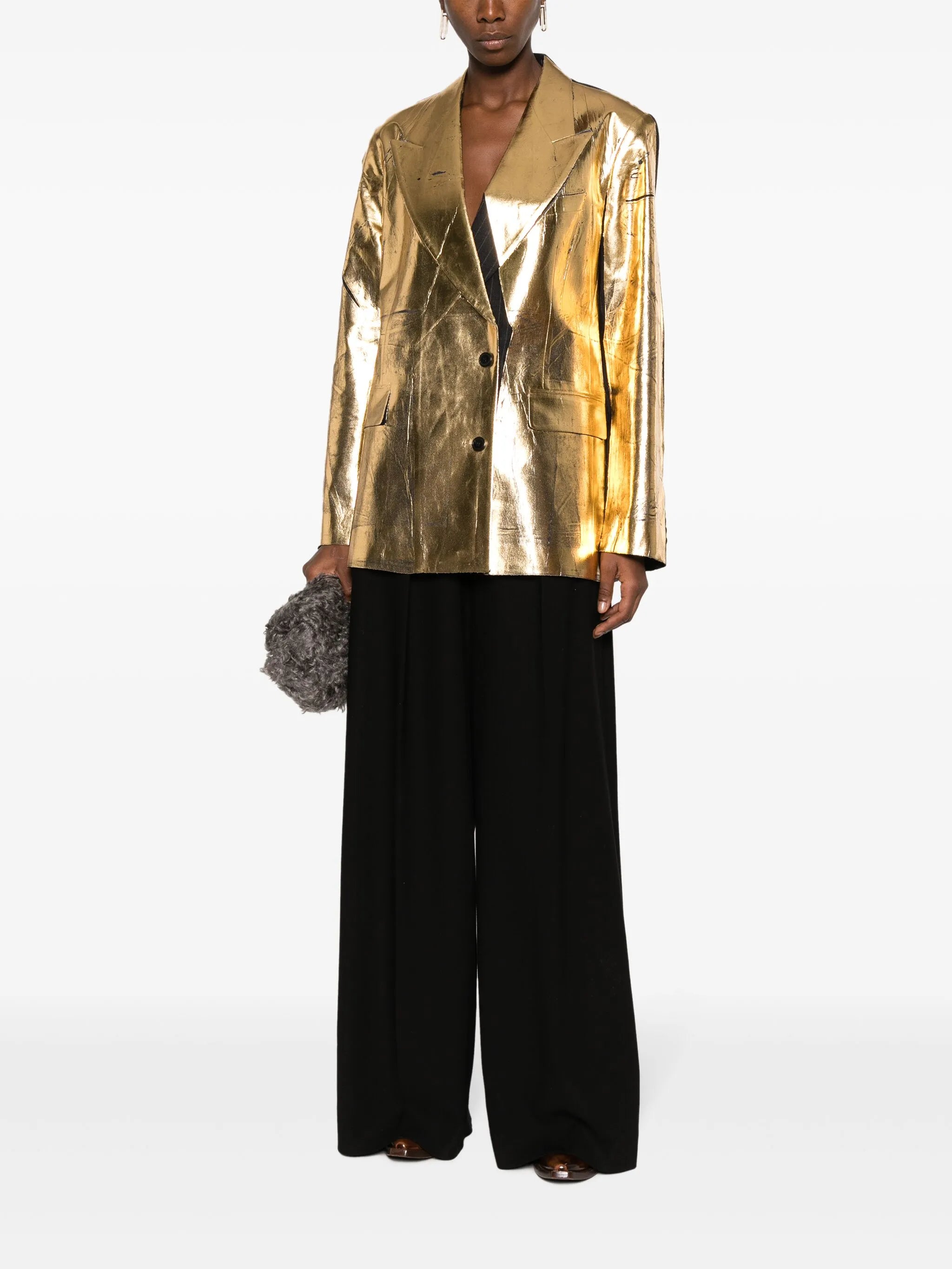 double-breasted metallic blazer