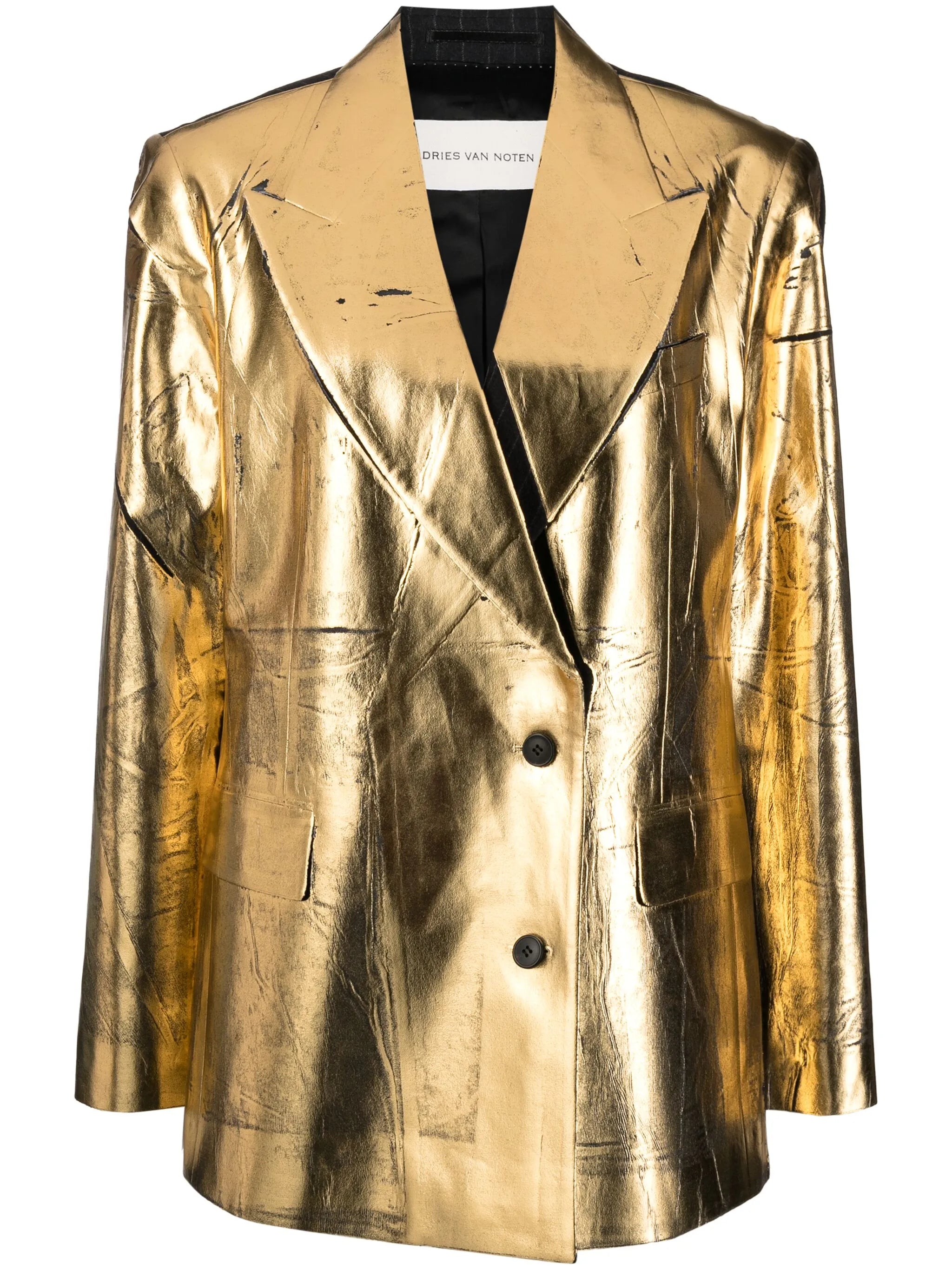 double-breasted metallic blazer
