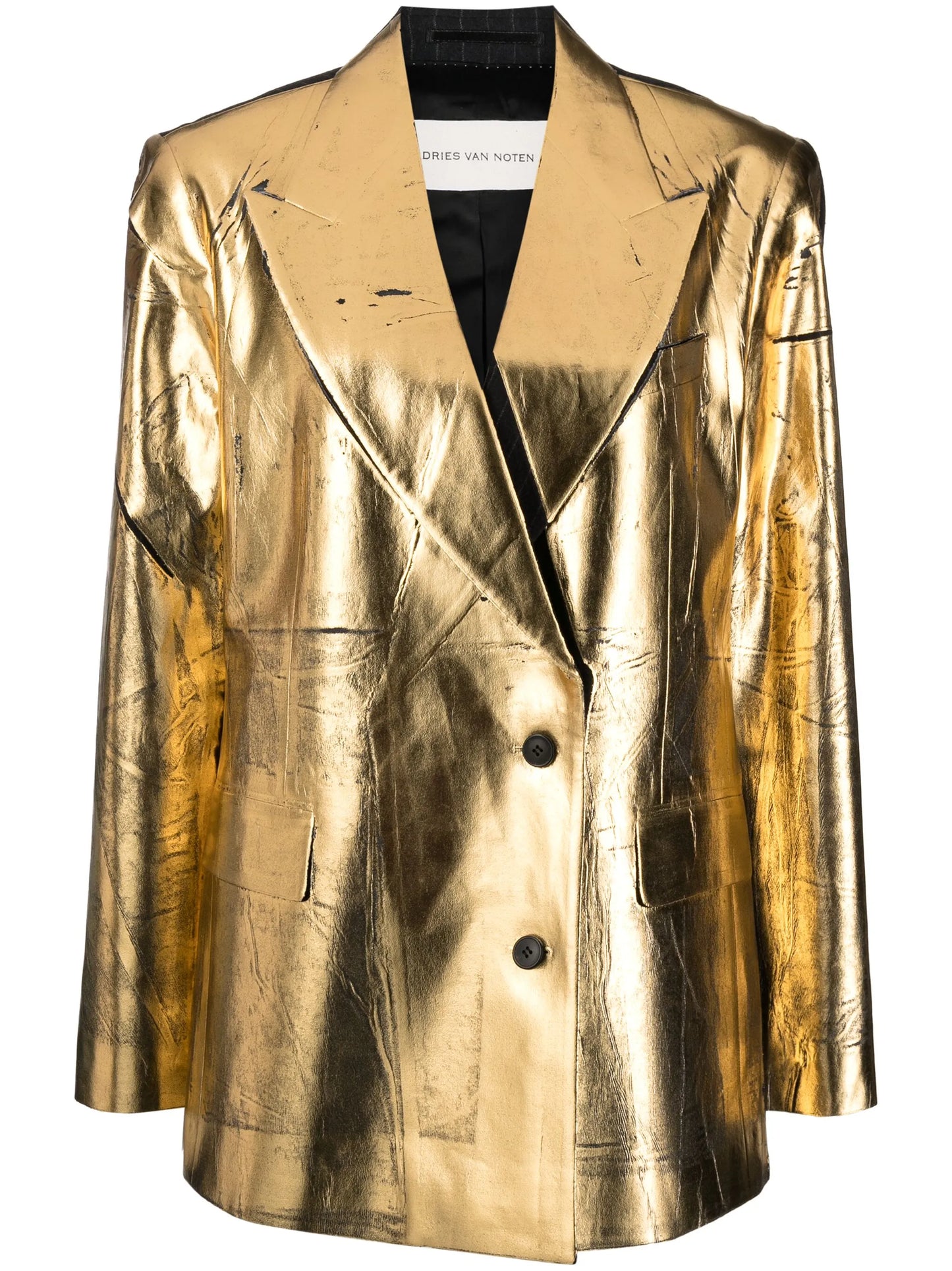 double-breasted metallic blazer
