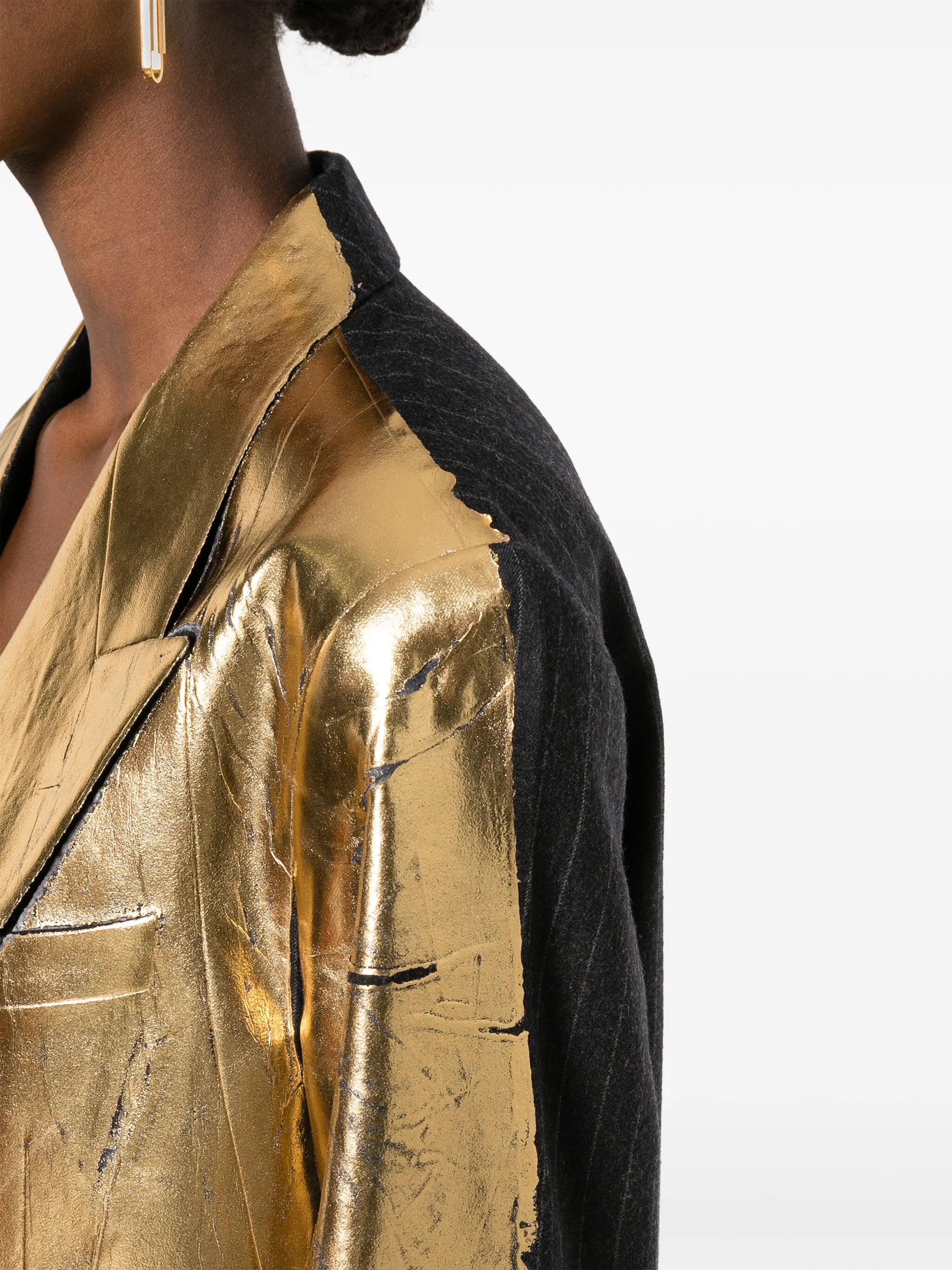 double-breasted metallic blazer