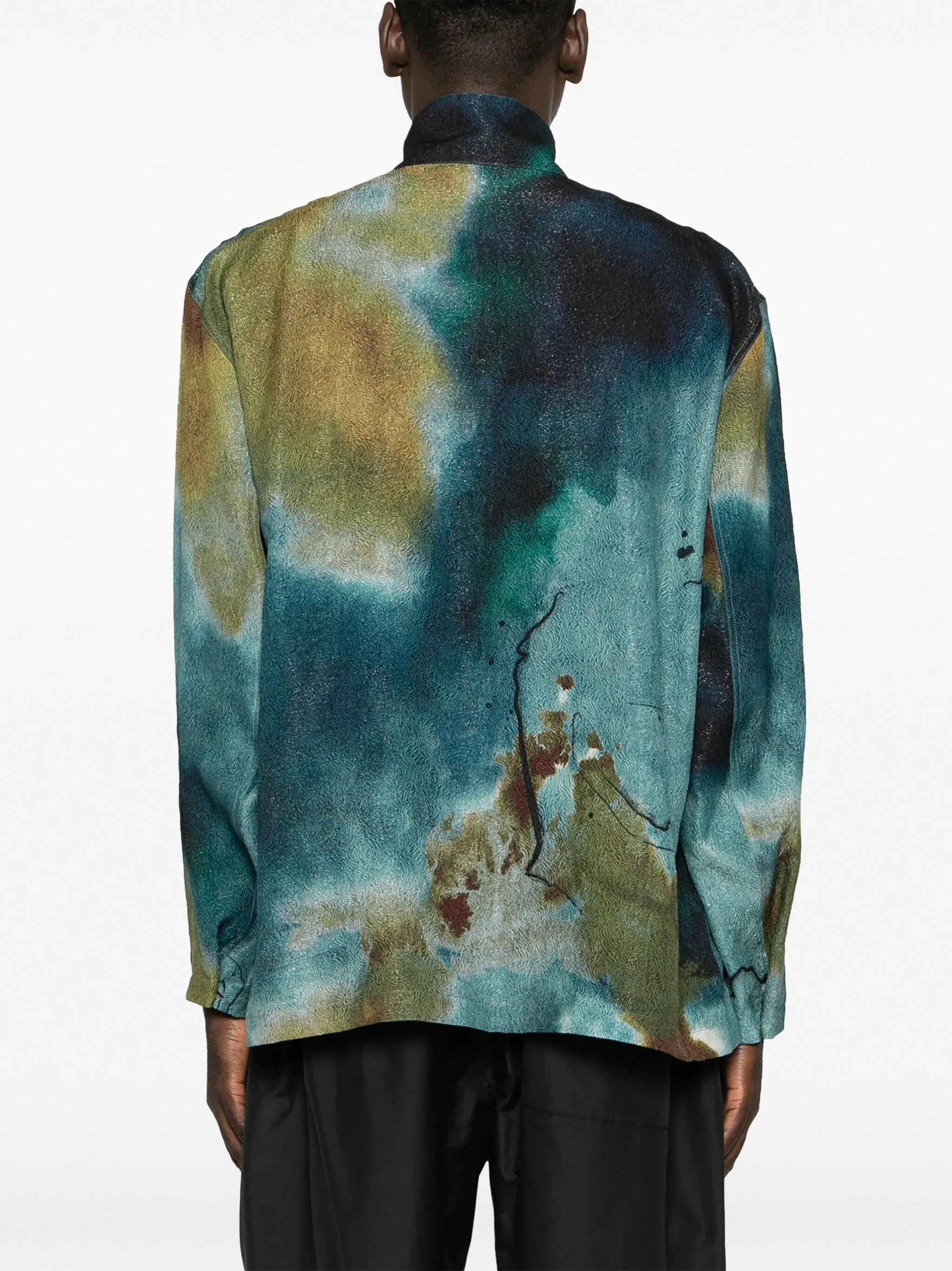 stand-collar abstract-print shirt